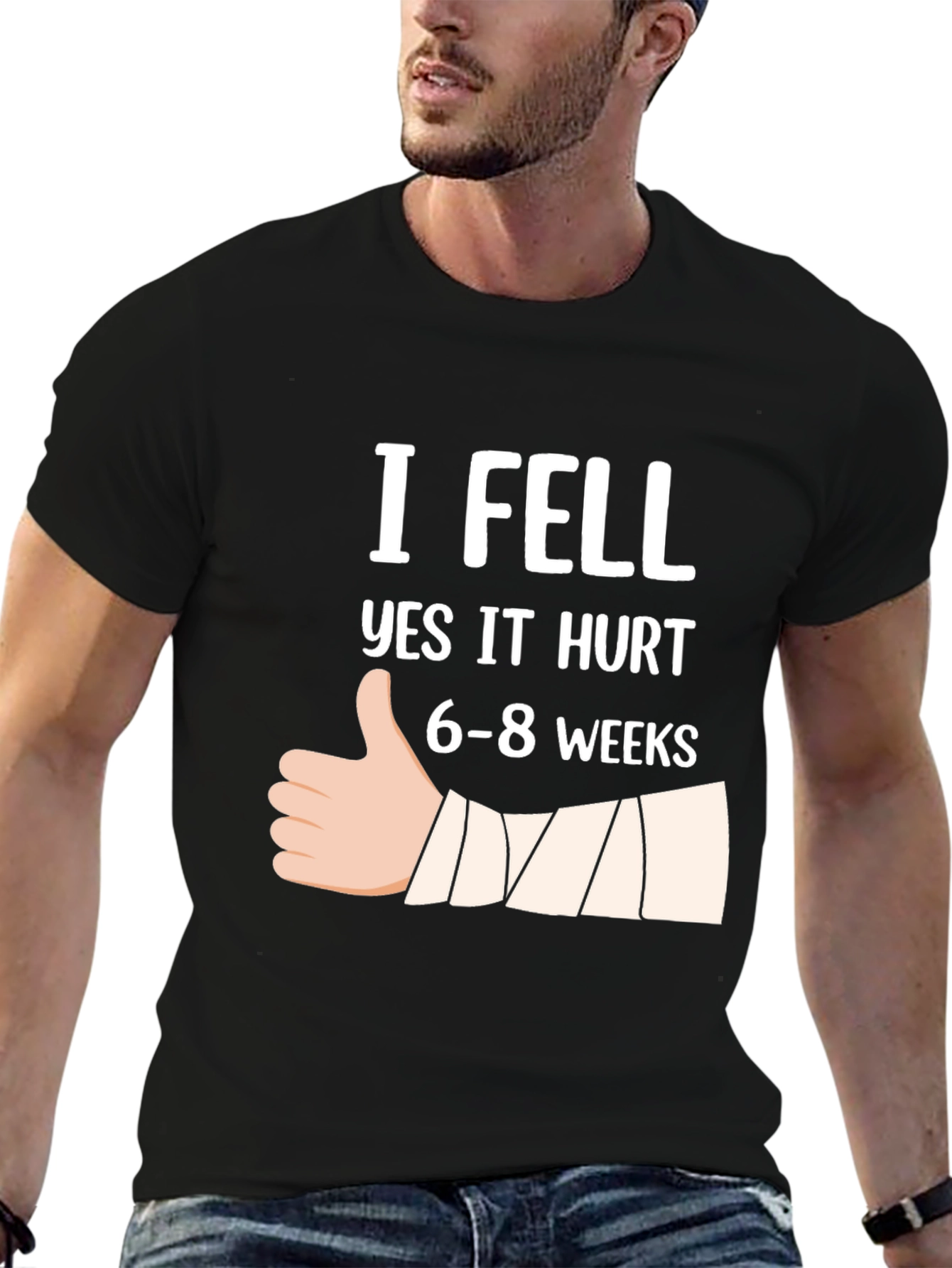 Black I Fell Yes It Hurt T-Shirt Funny Broken Bone Gift view 6