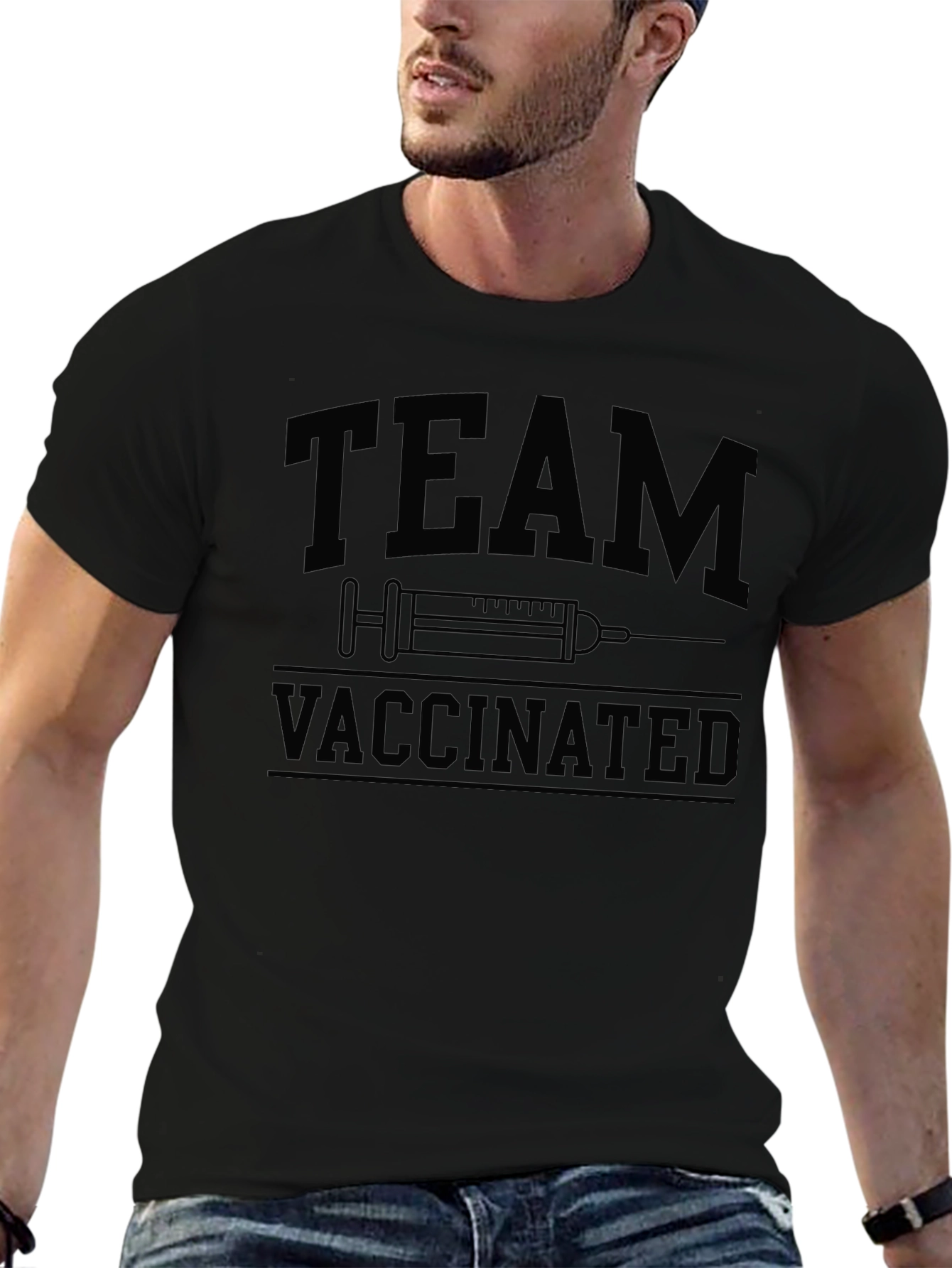Black Team Vaccinated Graphic T-Shirt view 6