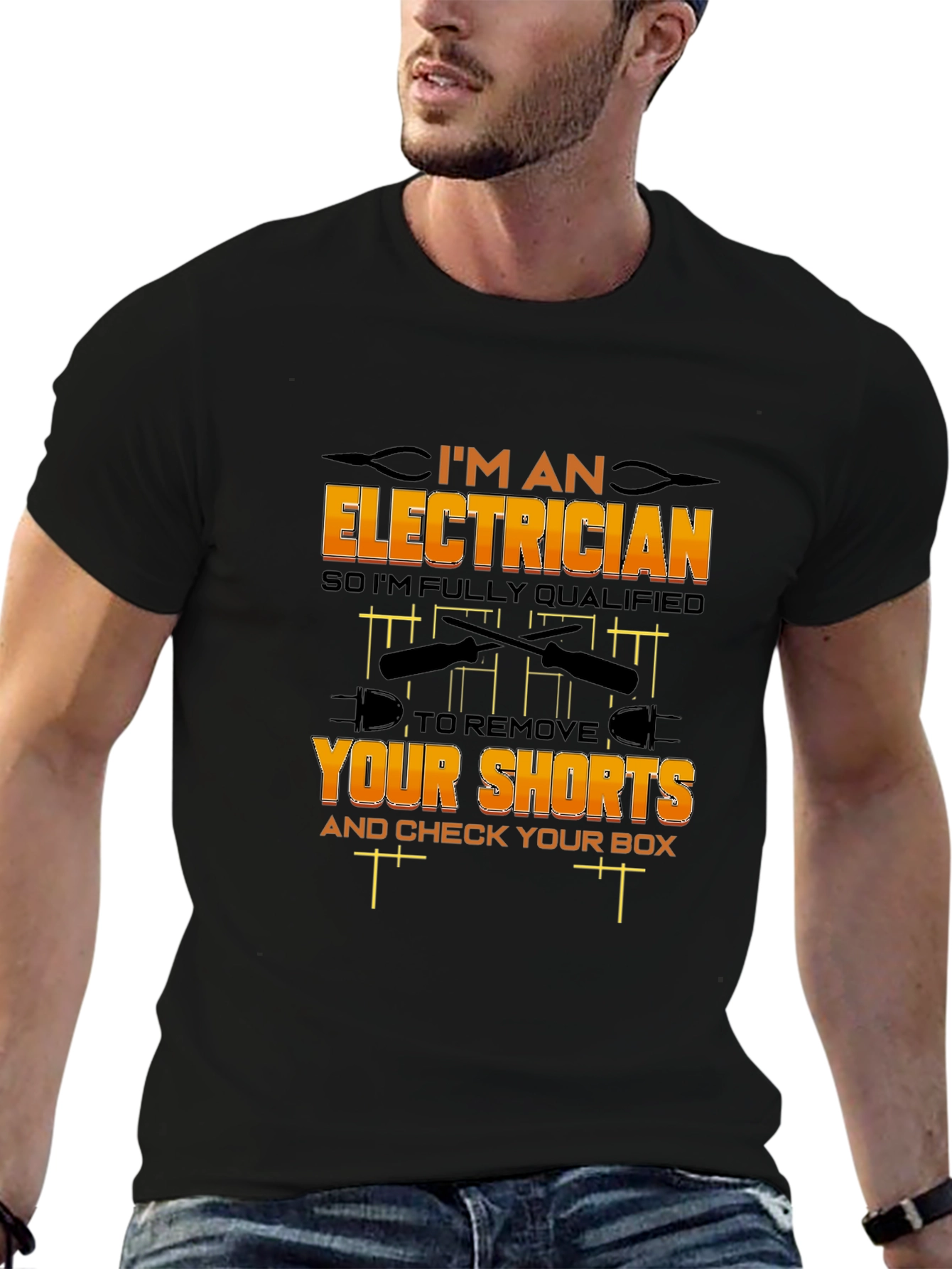 Black Electrician Humor Graphic T-Shirt view 6