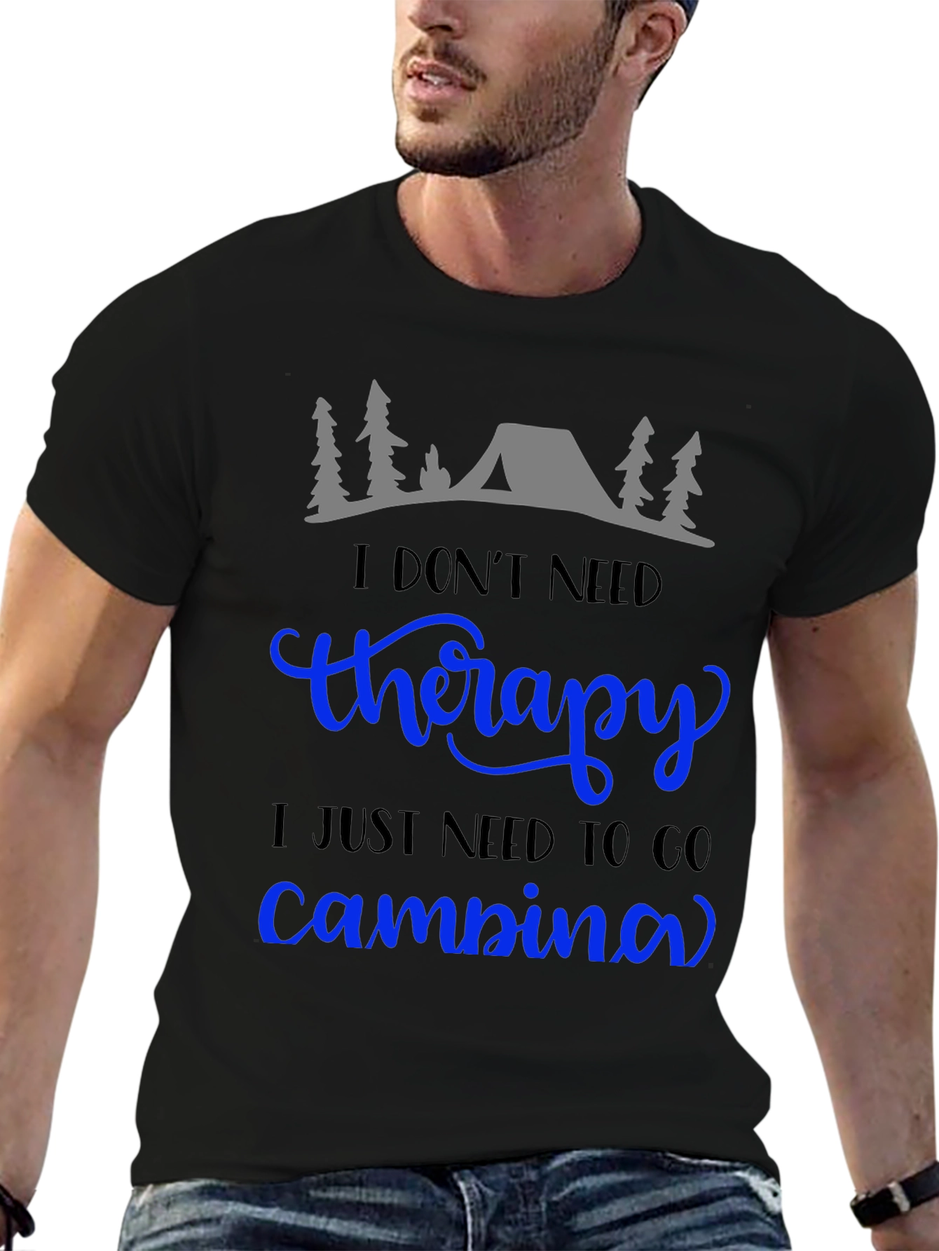 Black Camping Therapy T-Shirt: Nature Lover Tee view 6