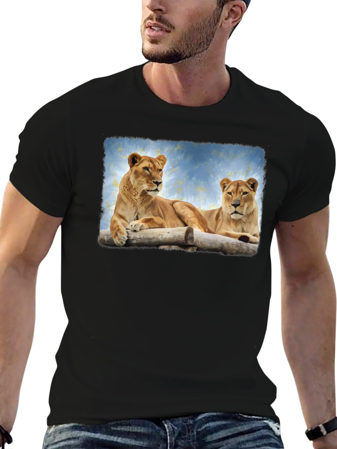 Black Lioness Graphic Print Black T-Shirt view 6