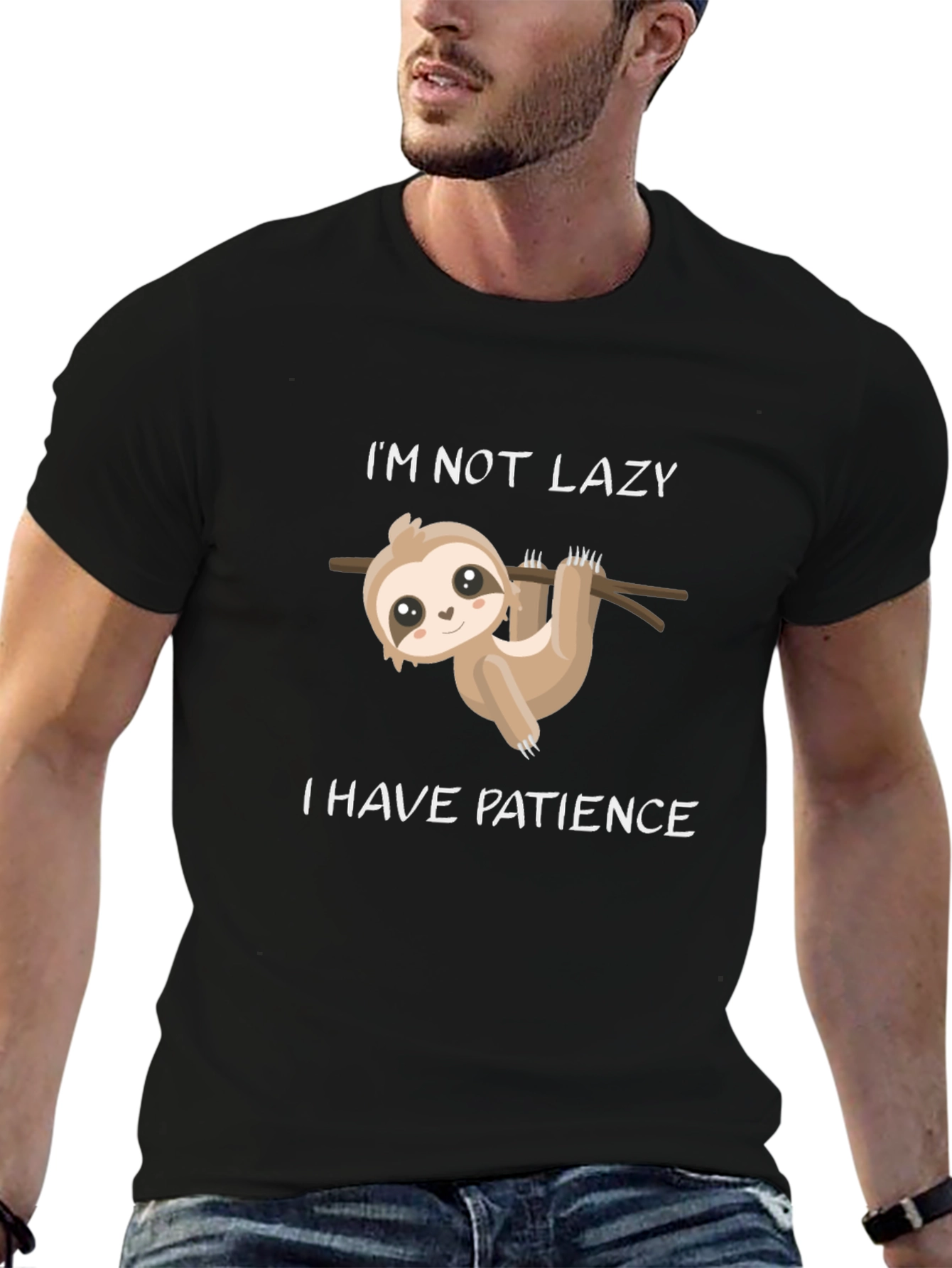 Black Patience Sloth T-Shirt - Funny Lazy Humor Tee view 6