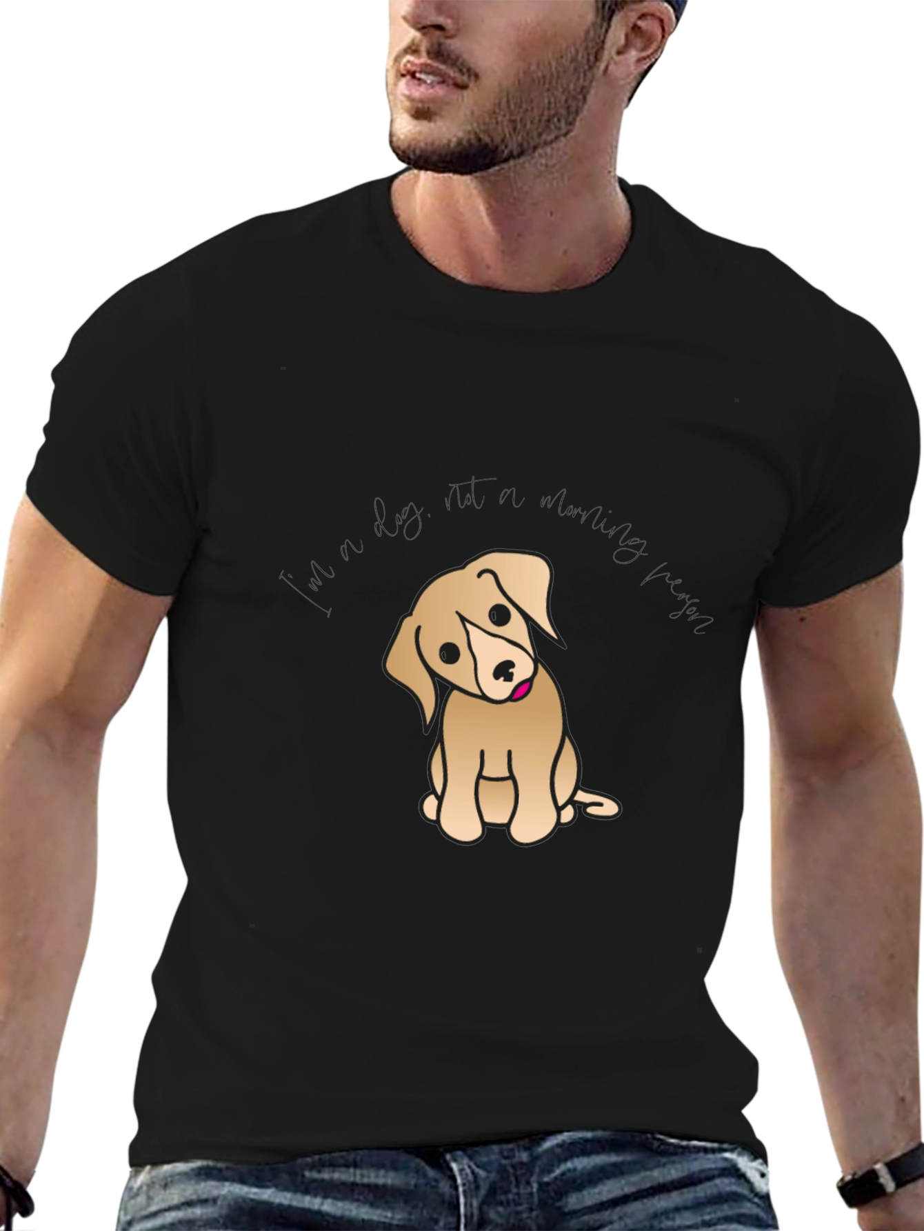 Black Cute Puppy Graphic T-Shirt - Black Cotton Tee view 6