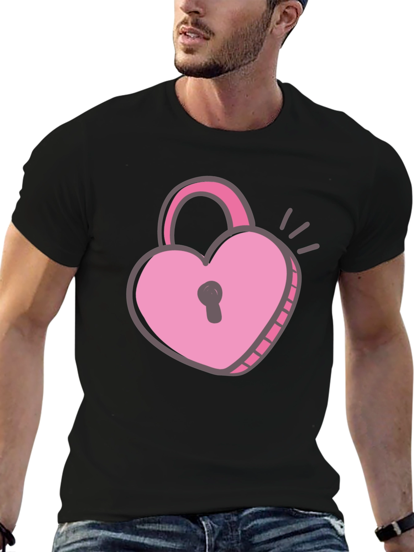 Black Heart Lock T-Shirt - Black Cotton Valentine's Day Tee view 6