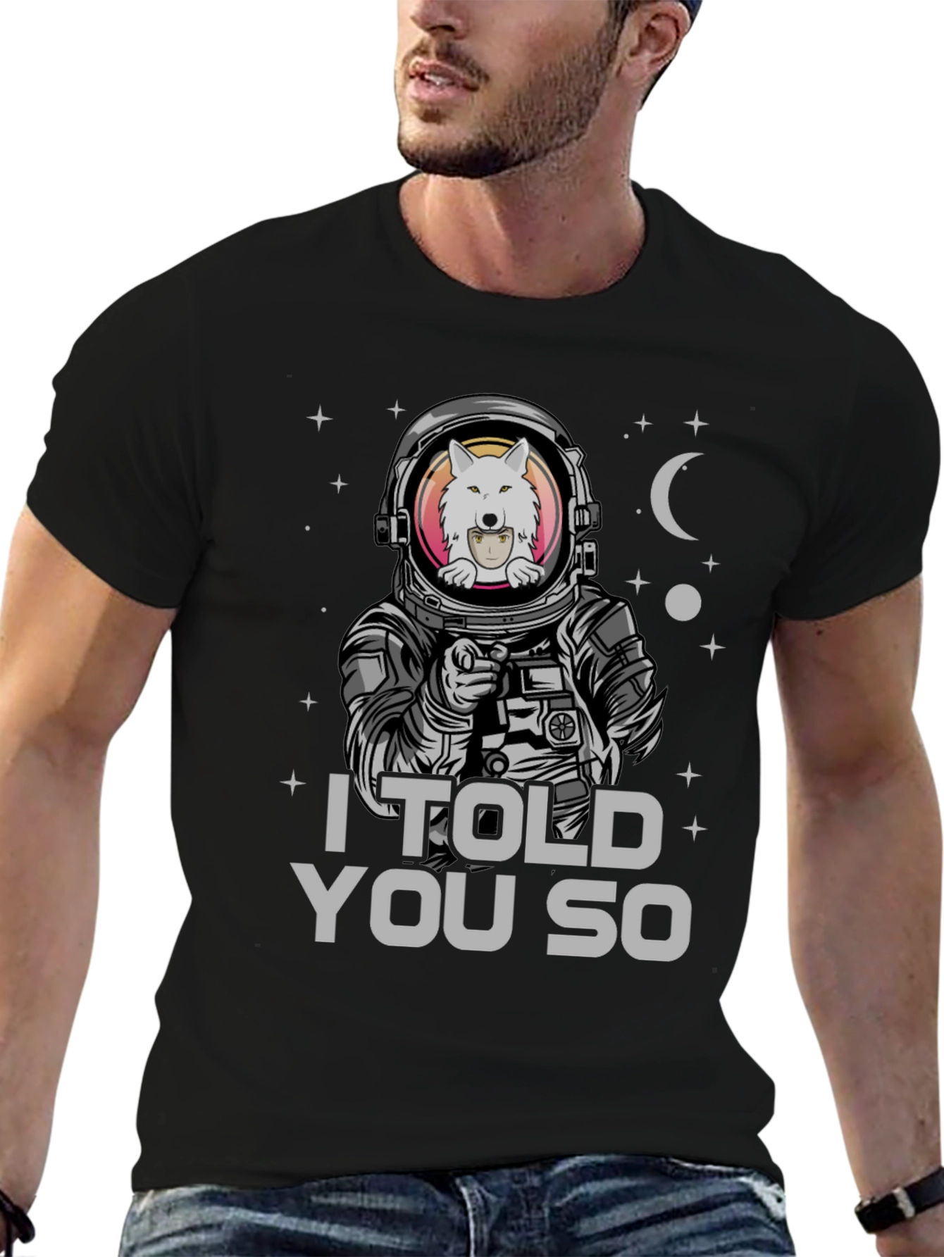 Black Astronaut Wolf T-Shirt - I Told You So view 6
