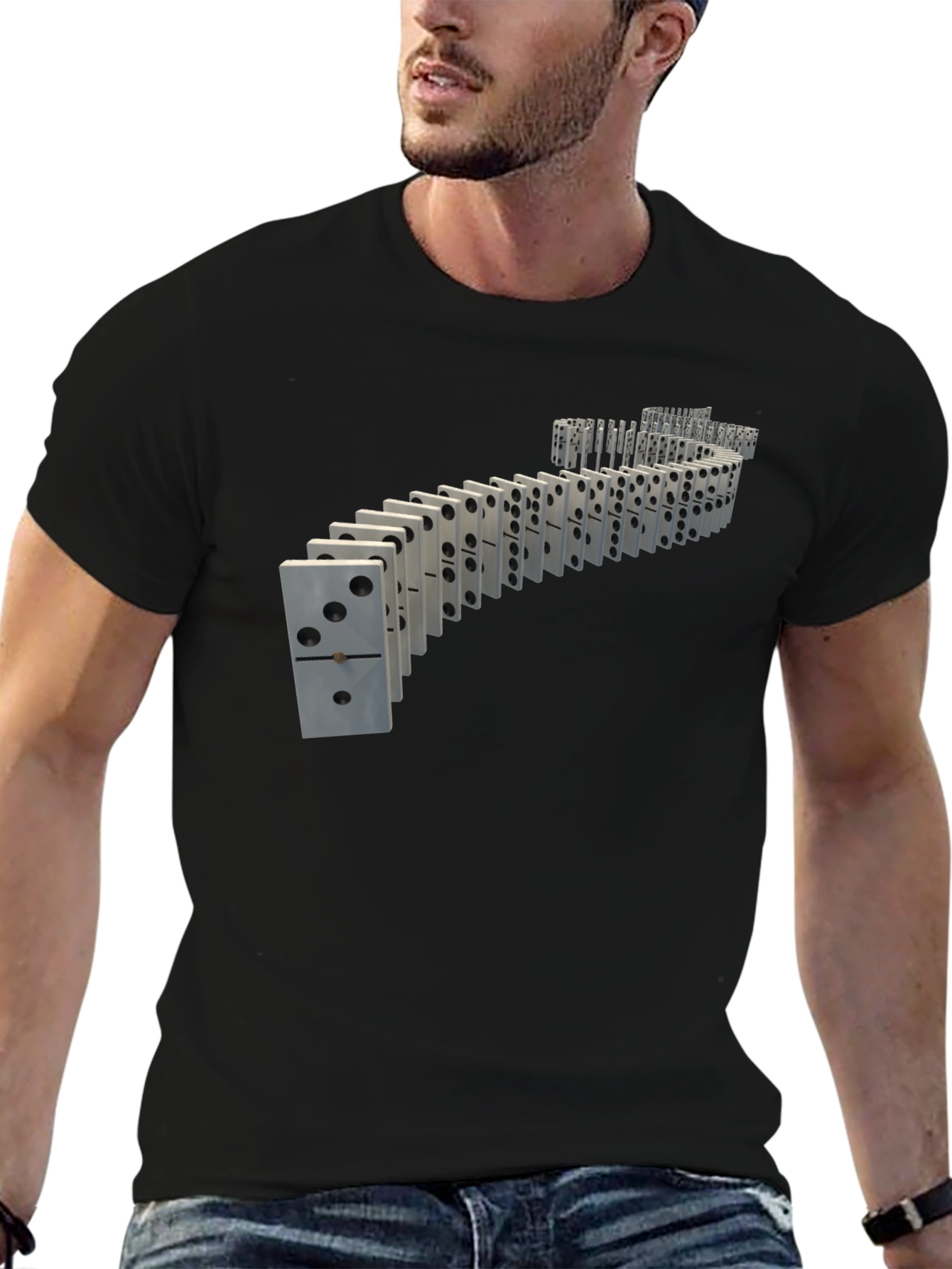 Black Domino Effect Graphic Tee - Unique Design view 6