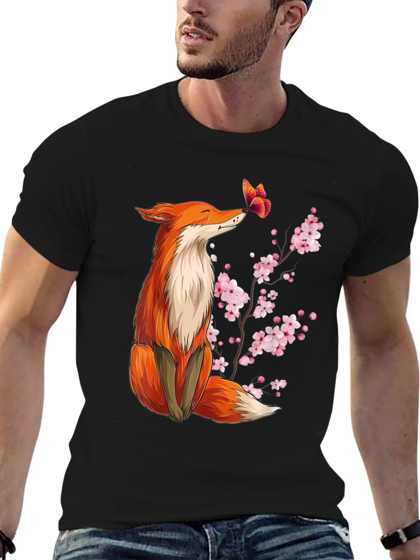 Black Fox and Butterfly Graphic Tee view 6