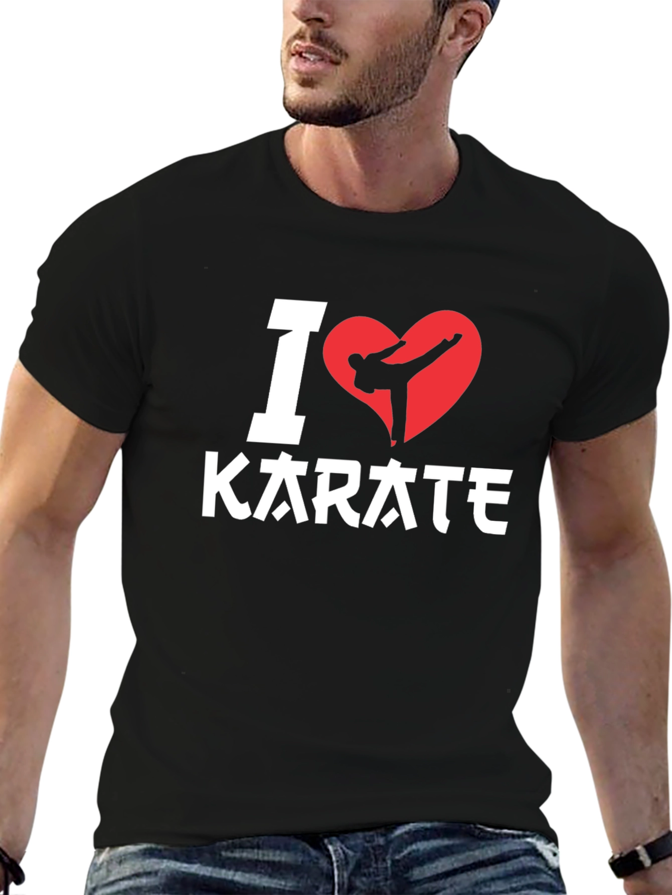 Black I Love Karate T-Shirt - Black, Martial Arts Graphic Tee view 6