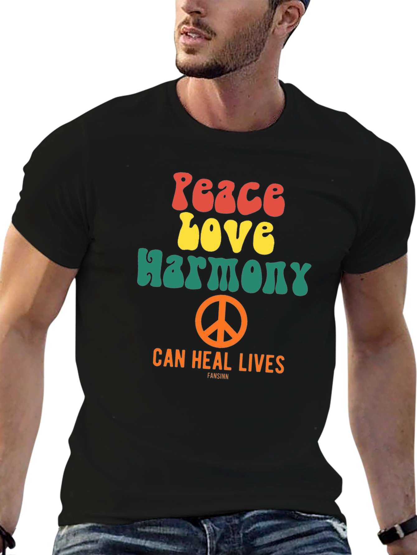 Black Peace Love Harmony Graphic T-Shirt - Retro Style Tee view 6