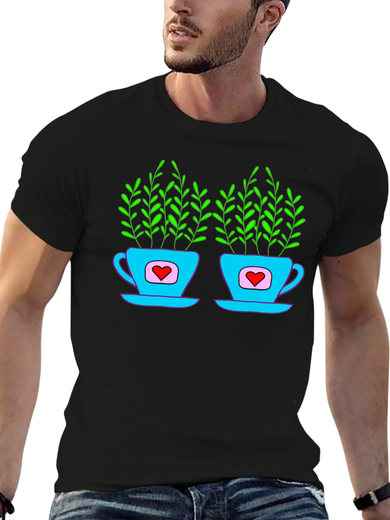 Black Heart Tea Cups T-Shirt view 6