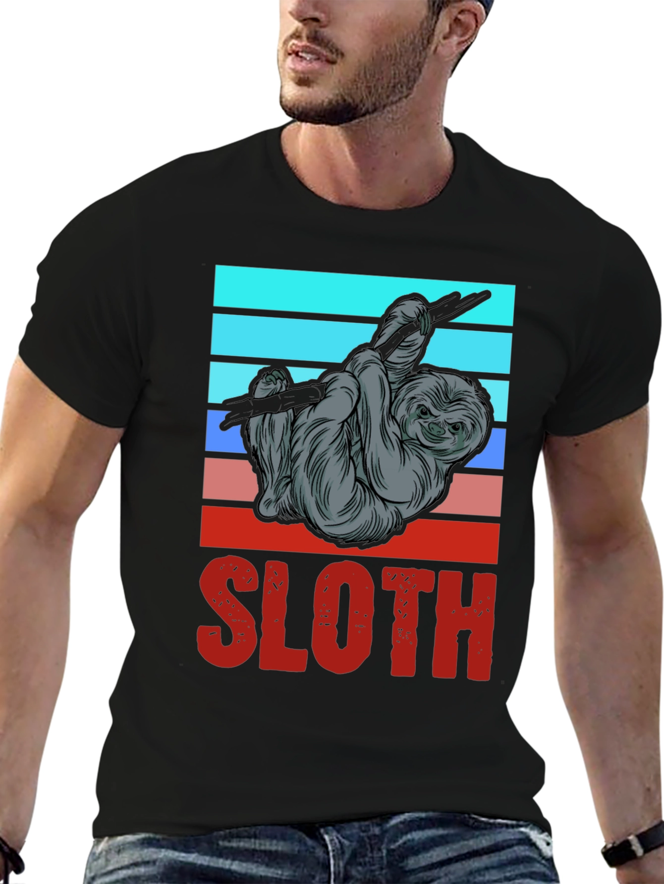 Black Retro Sloth Graphic Tee - Casual Comfort view 6