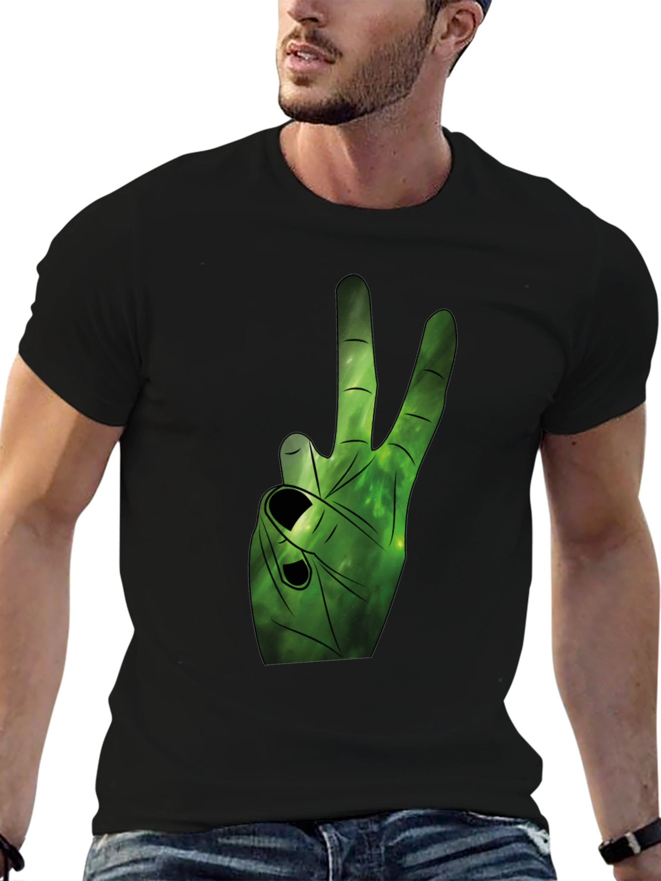 Black Peace Sign Graphic Tee - Black Cotton Comfort view 6