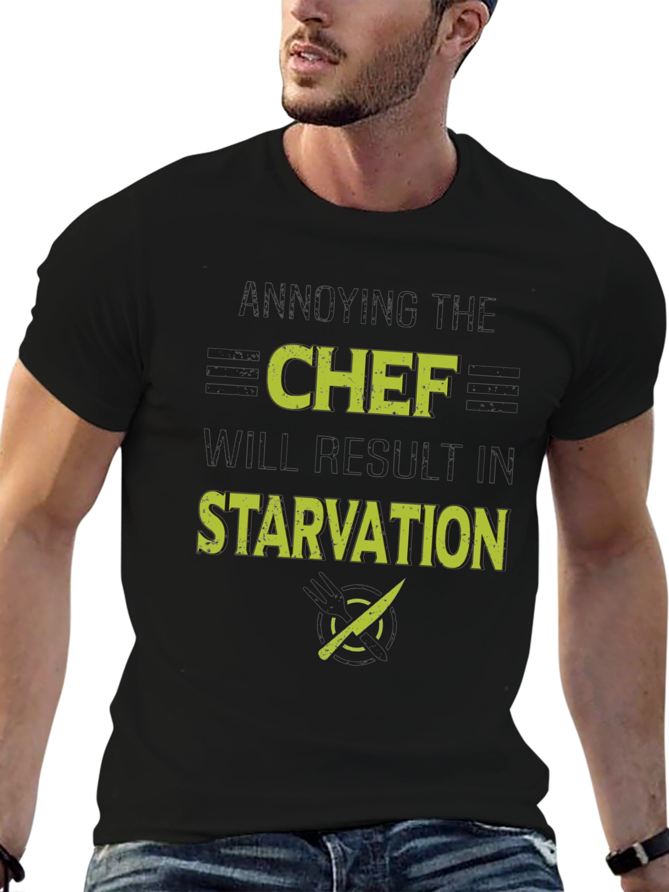 Black Funny Chef T-Shirt - Starvation Warning view 6