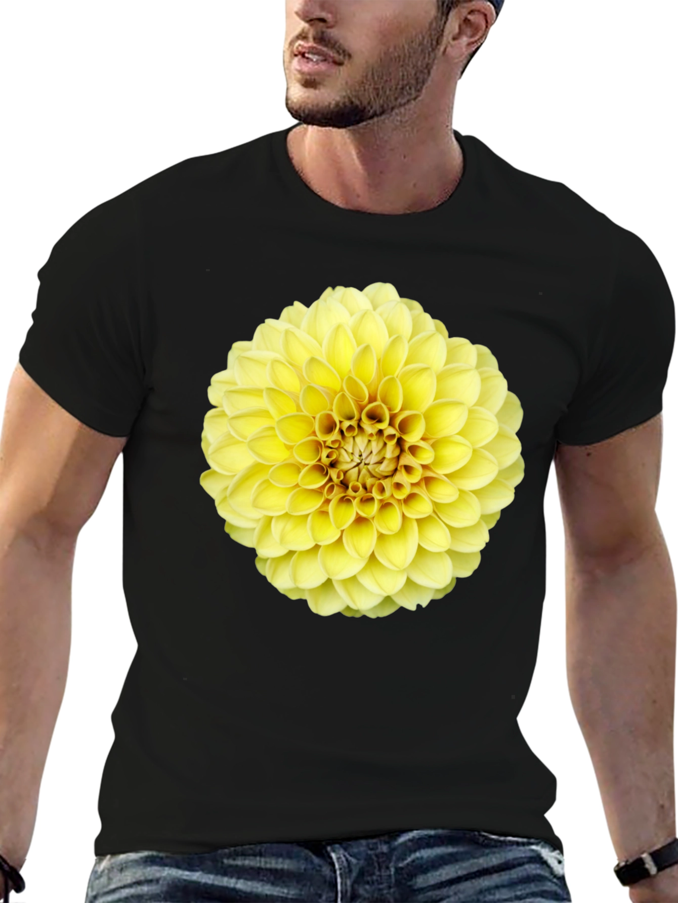 Black Floral Dahlia Graphic Tee - Sunny Yellow Bloom view 6
