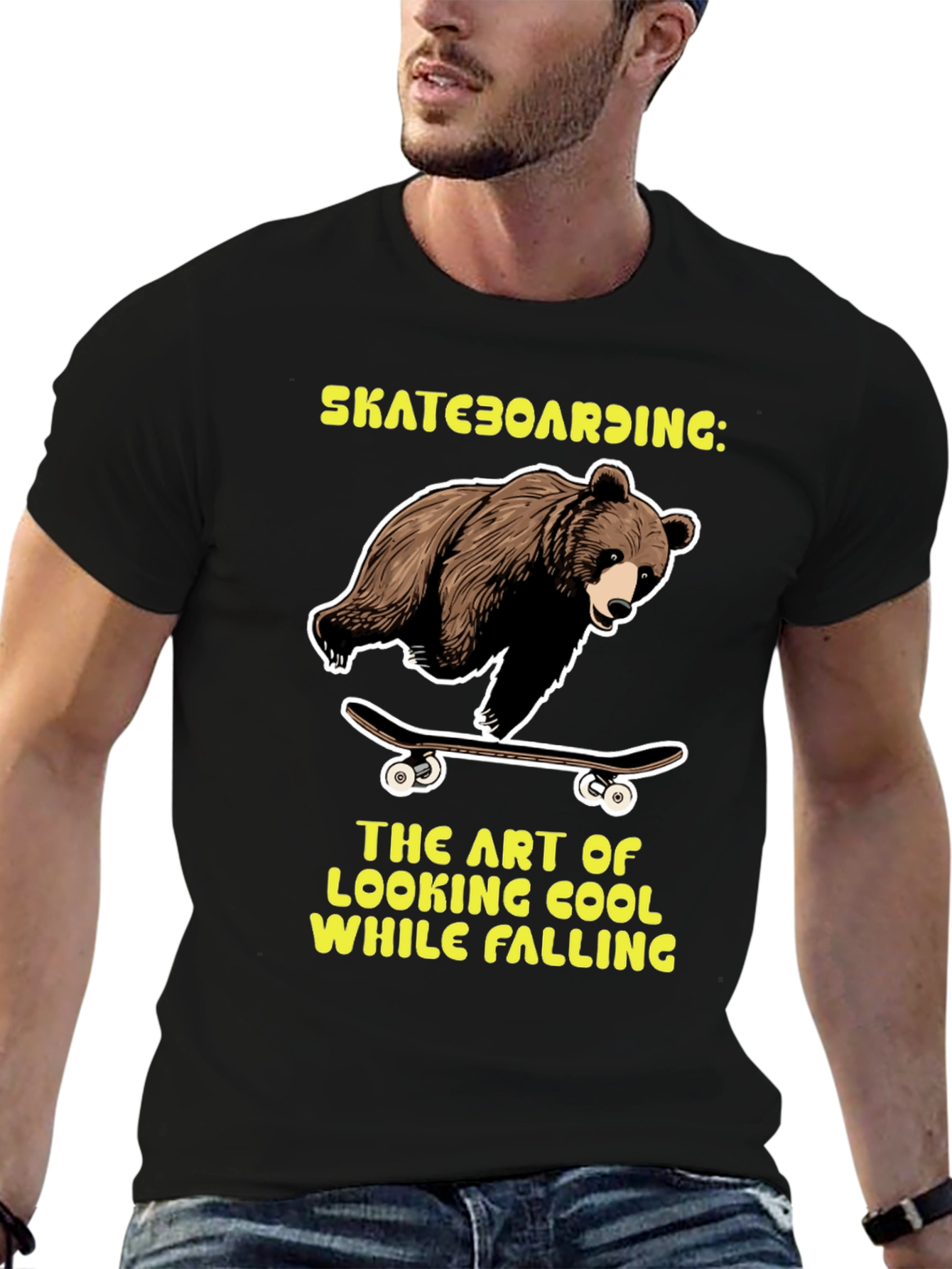 Black Skateboarding Bear Graphic Tee view 6