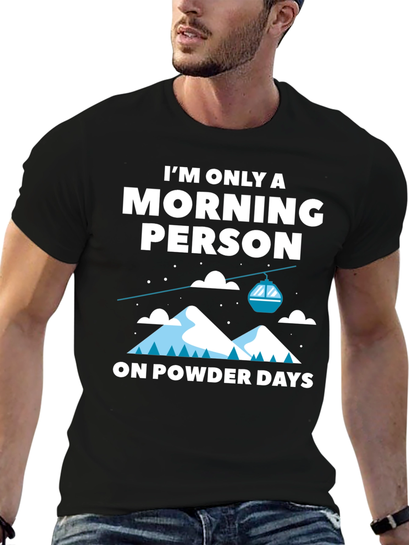 Black Morning Person Powder Days Graphic Tee view 6