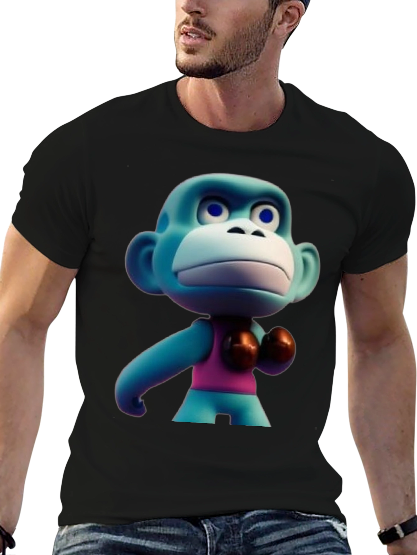 Black Blue Monkey Boxer T-Shirt view 6