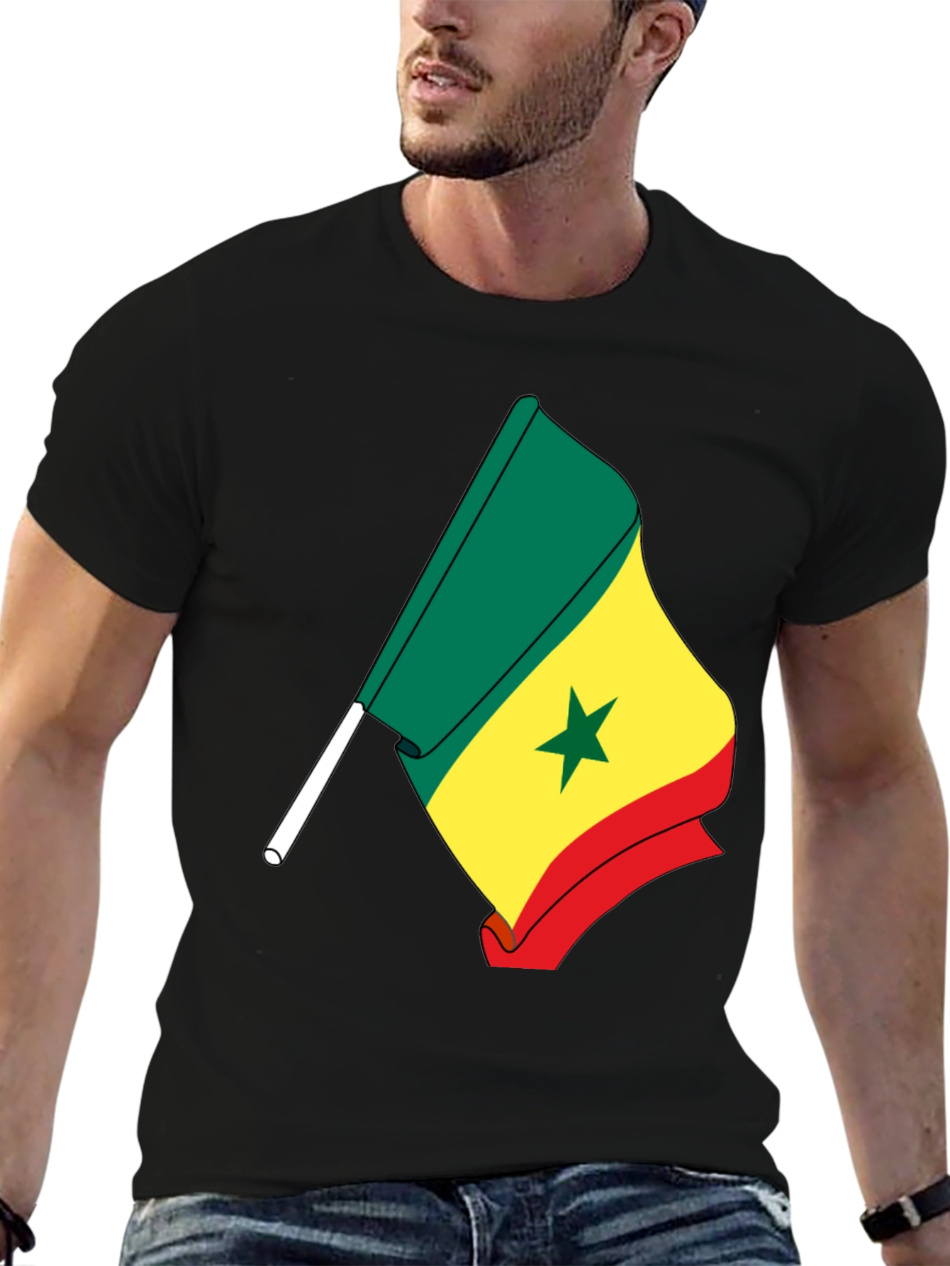 Senegal Flag Graphic Tee - Black Cotton Shirt - 6