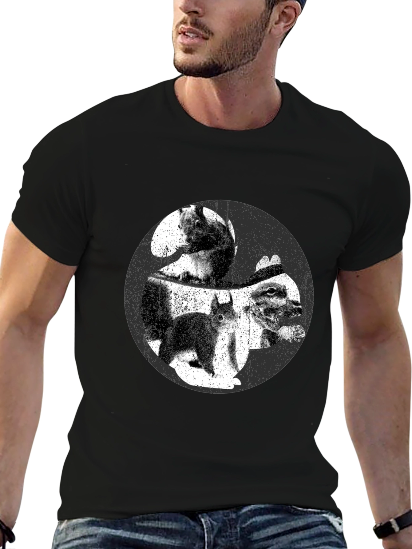Black Squirrel Yin Yang Graphic T-Shirt - Black view 6