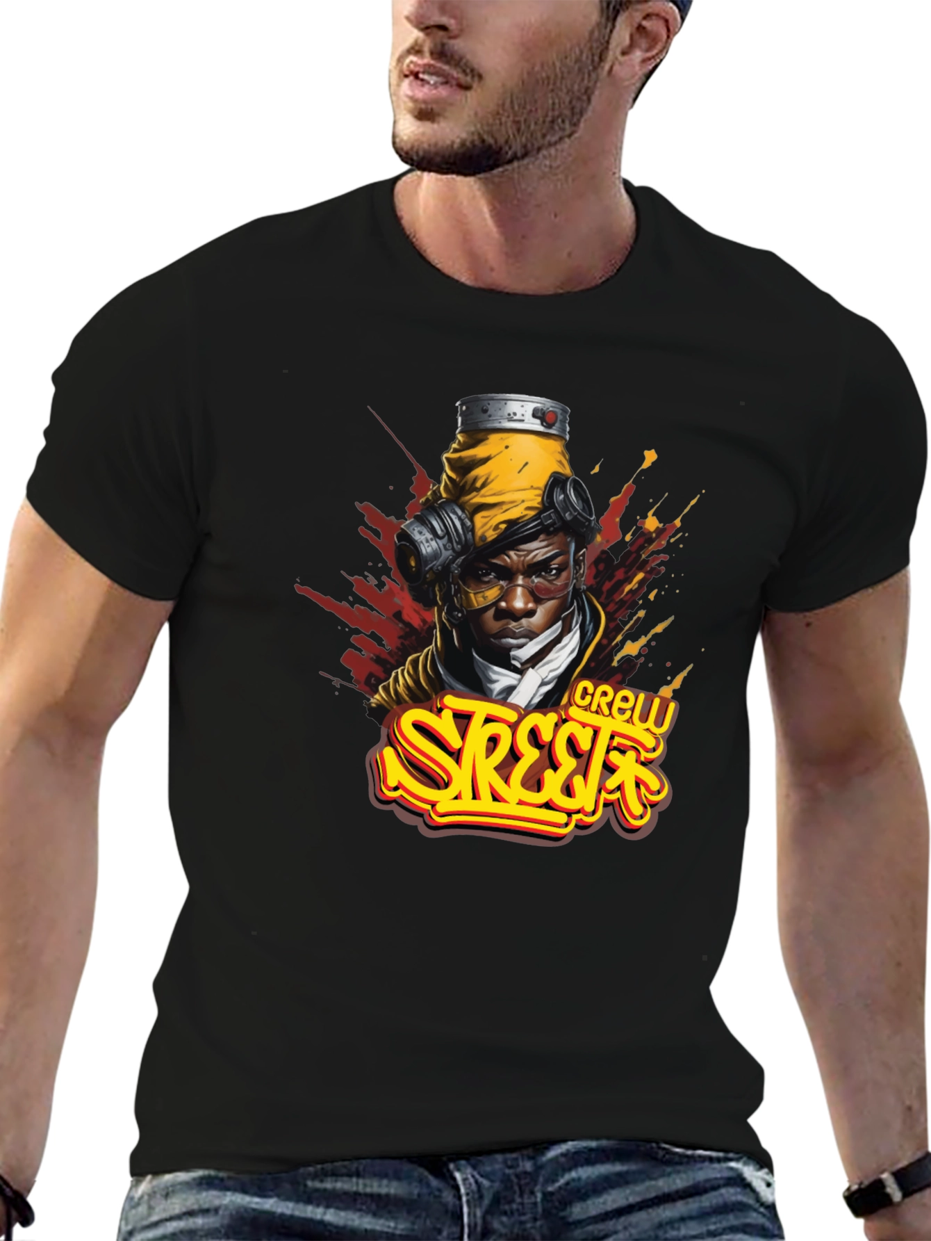 Black Street Crew Graphic T-Shirt - Urban Style view 6