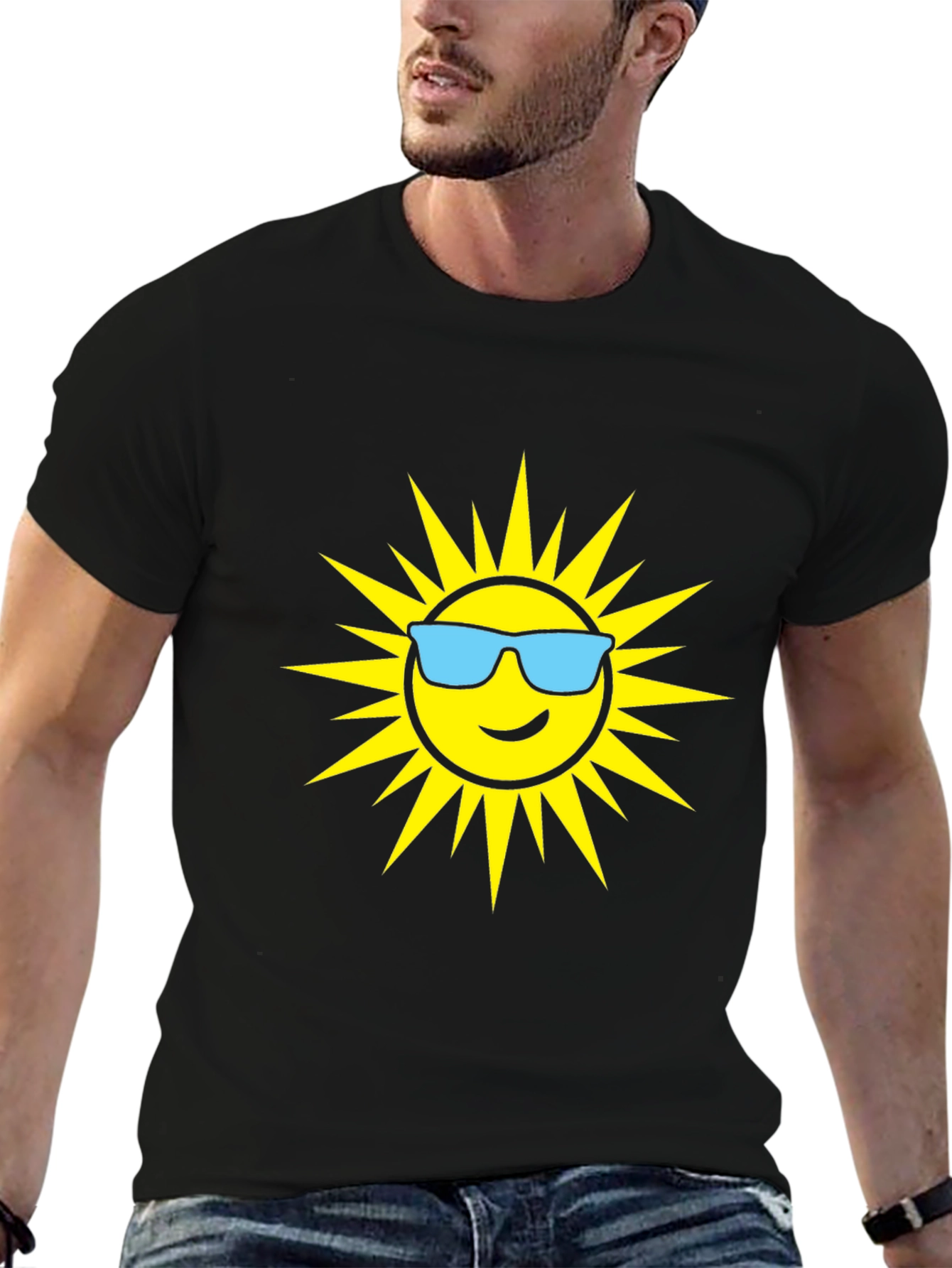 Black Cool Sun Graphic T-Shirt - Black Cotton Tee view 6