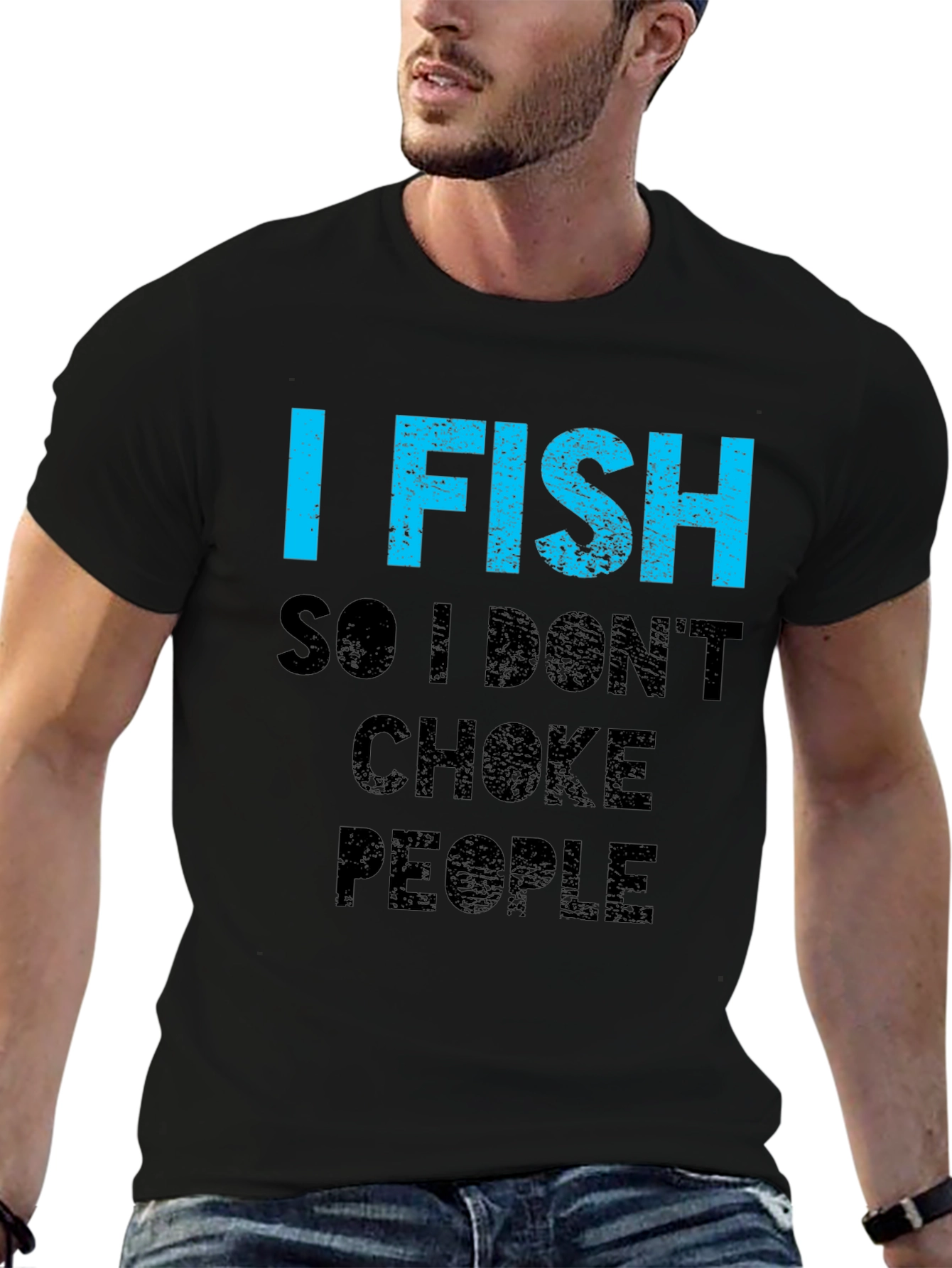 Black I Fish So I Don't Choke People T-Shirt view 6