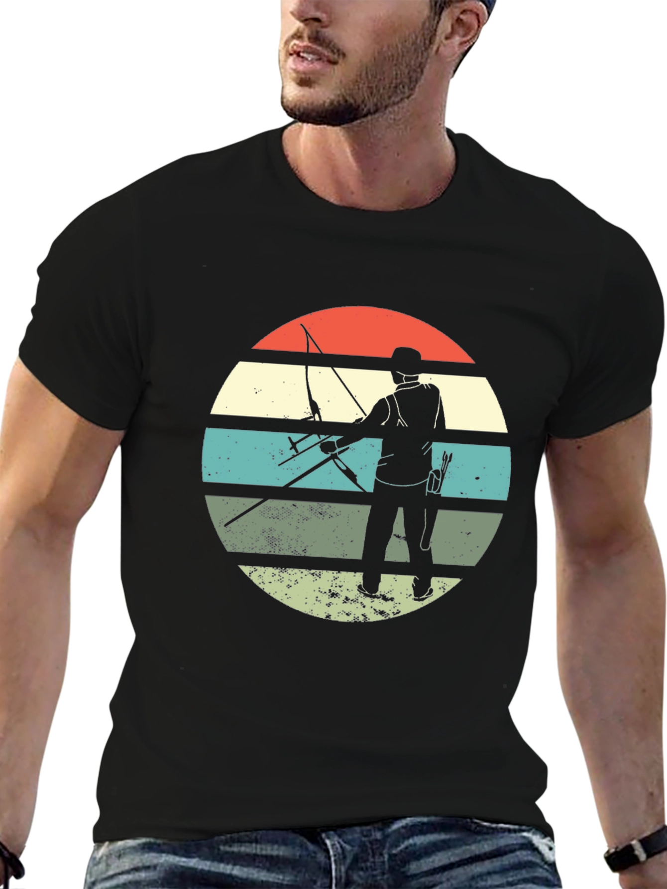 Black Archery Silhouette Retro Style T-Shirt view 6