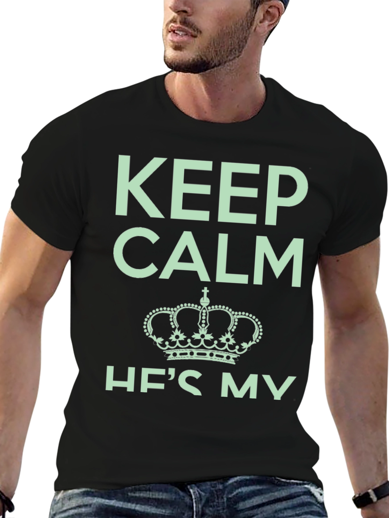 Black Keep Calm He's My King Black T-Shirt view 6
