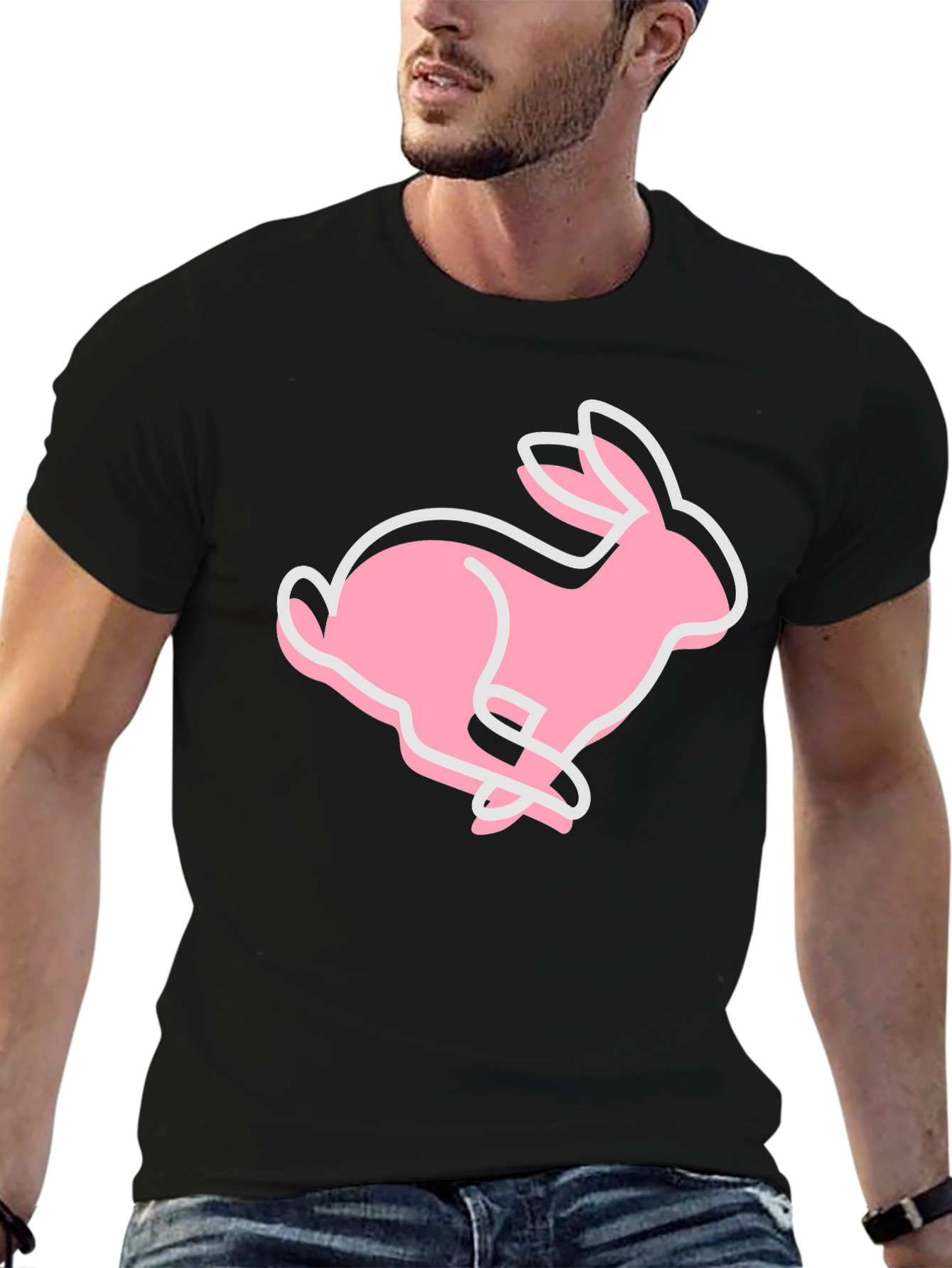 Black Pink Bunny Graphic Tee - Soft Cotton Blend view 6
