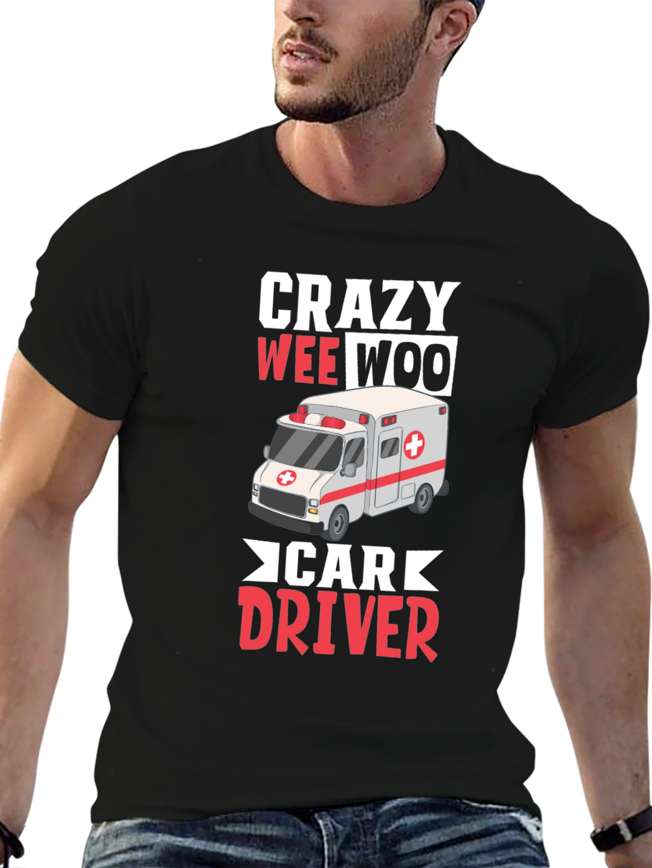 Black Crazy Wee Woo Car Driver T-Shirt view 6