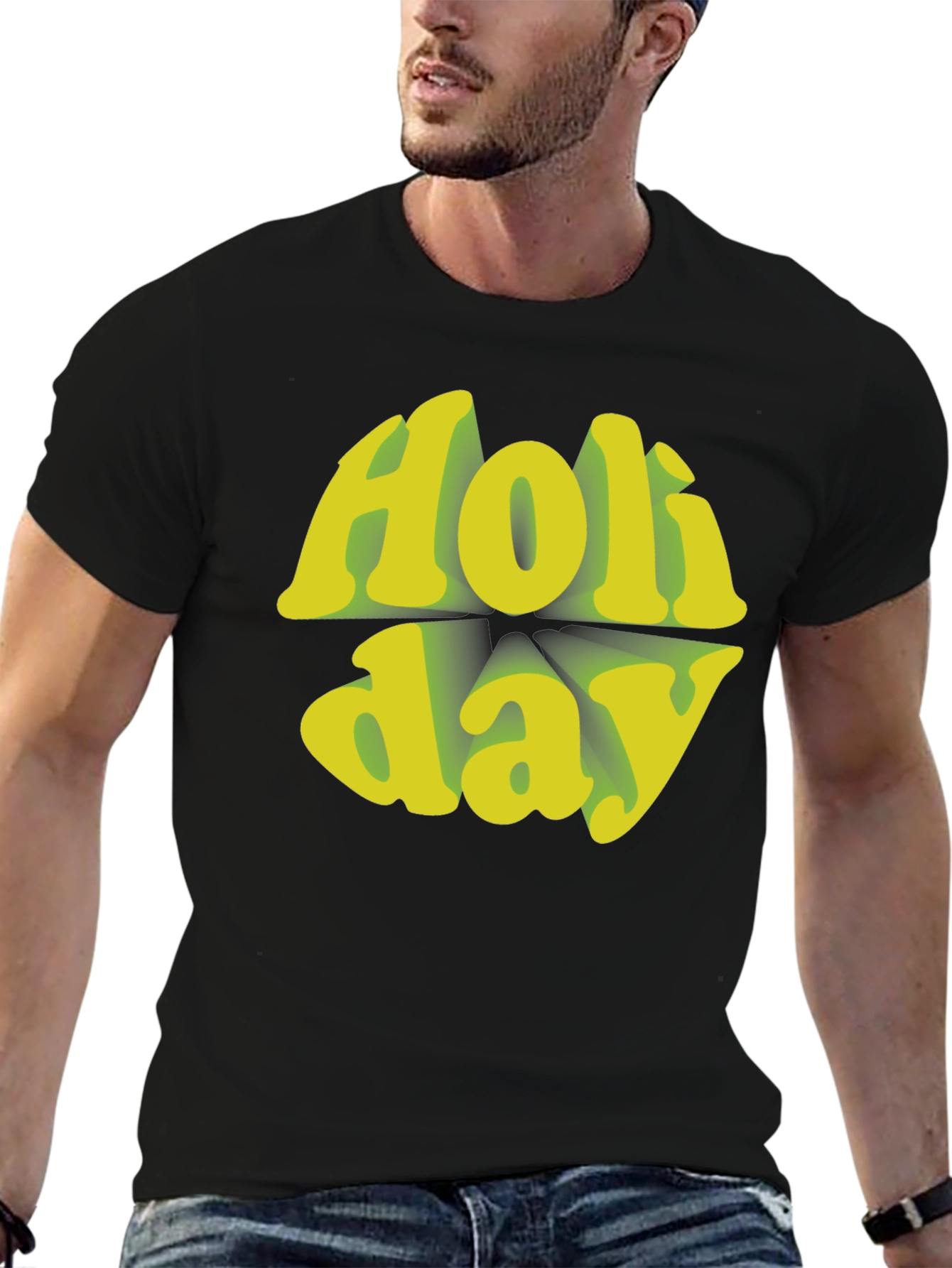 Black Holiday Graphic Tee - Retro Style Black T-Shirt view 6