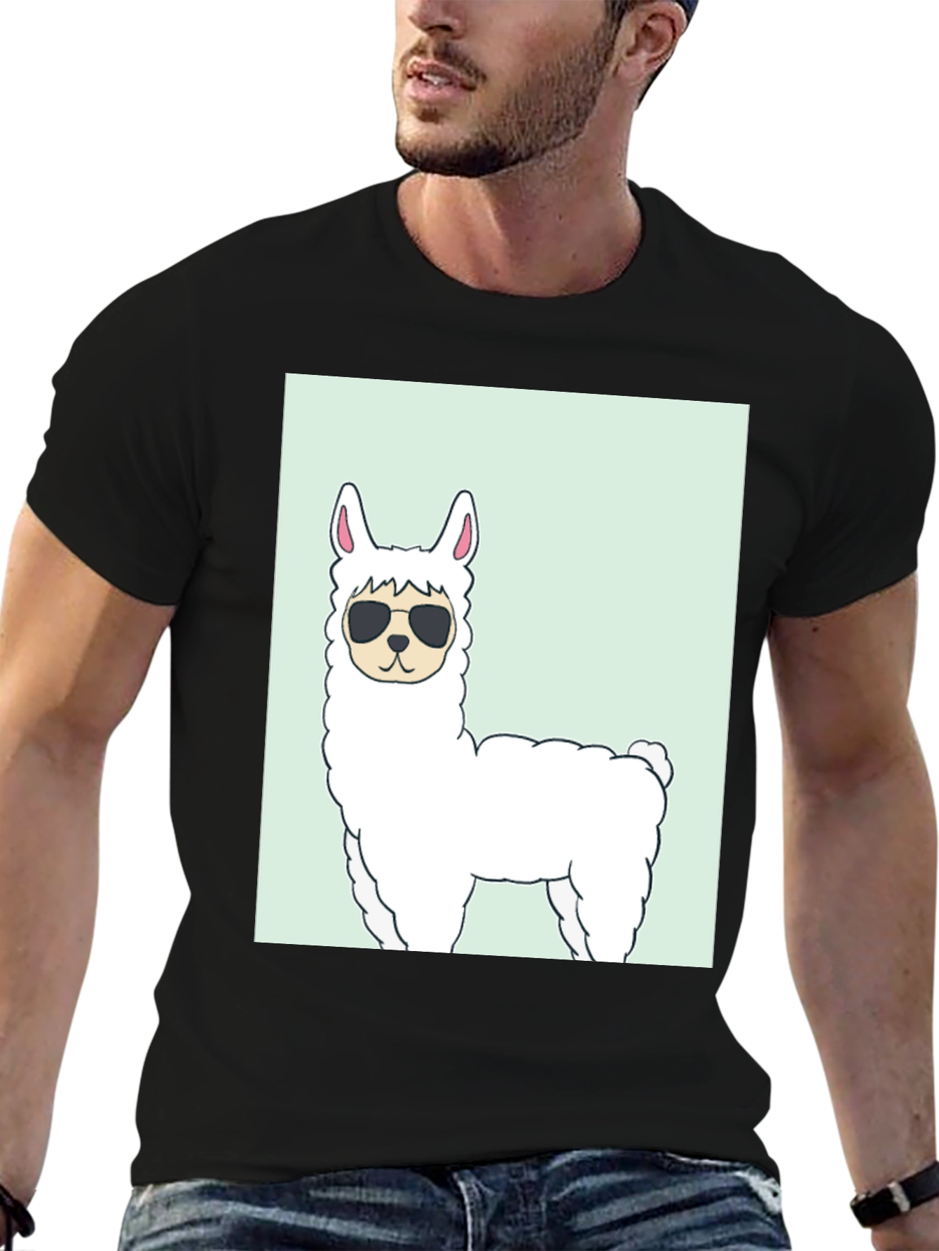Black Cool Llama Graphic T-Shirt - Black view 6