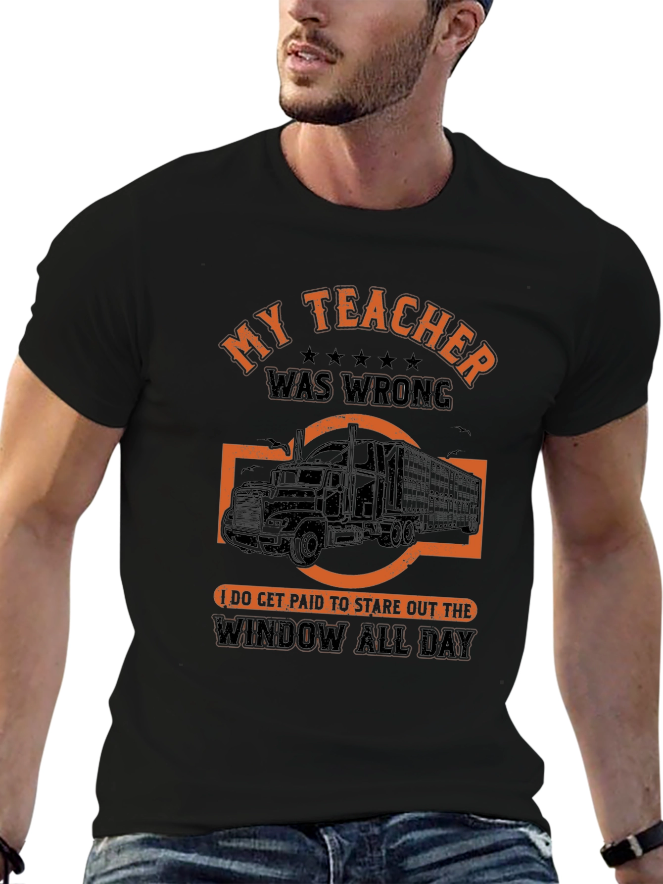 Black Funny Trucker T-Shirt: My Teacher Was Wrong view 6