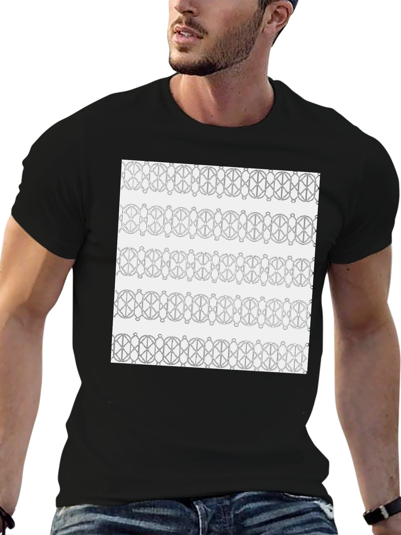 Black Abstract Pattern Black T-Shirt view 6