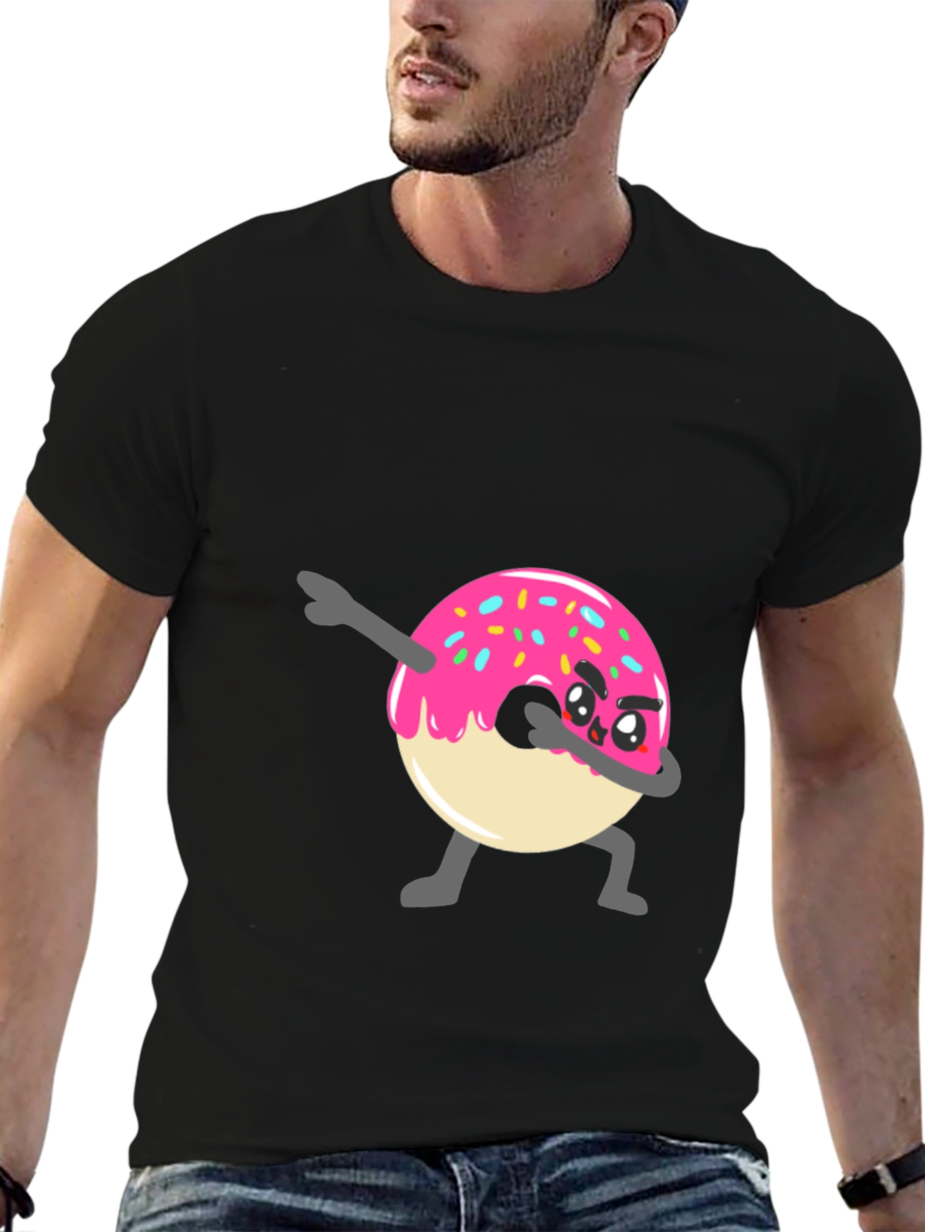 Black Dabbing Donut Graphic Tee - Funny Cartoon T-Shirt view 6