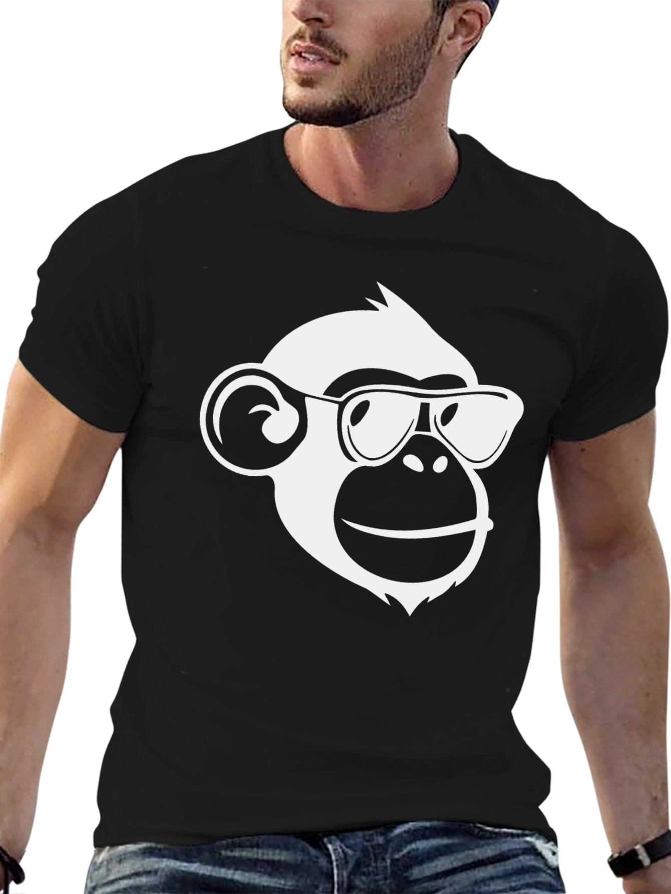 Black Cool Monkey Graphic Tee - Black Cotton Blend Shirt view 6