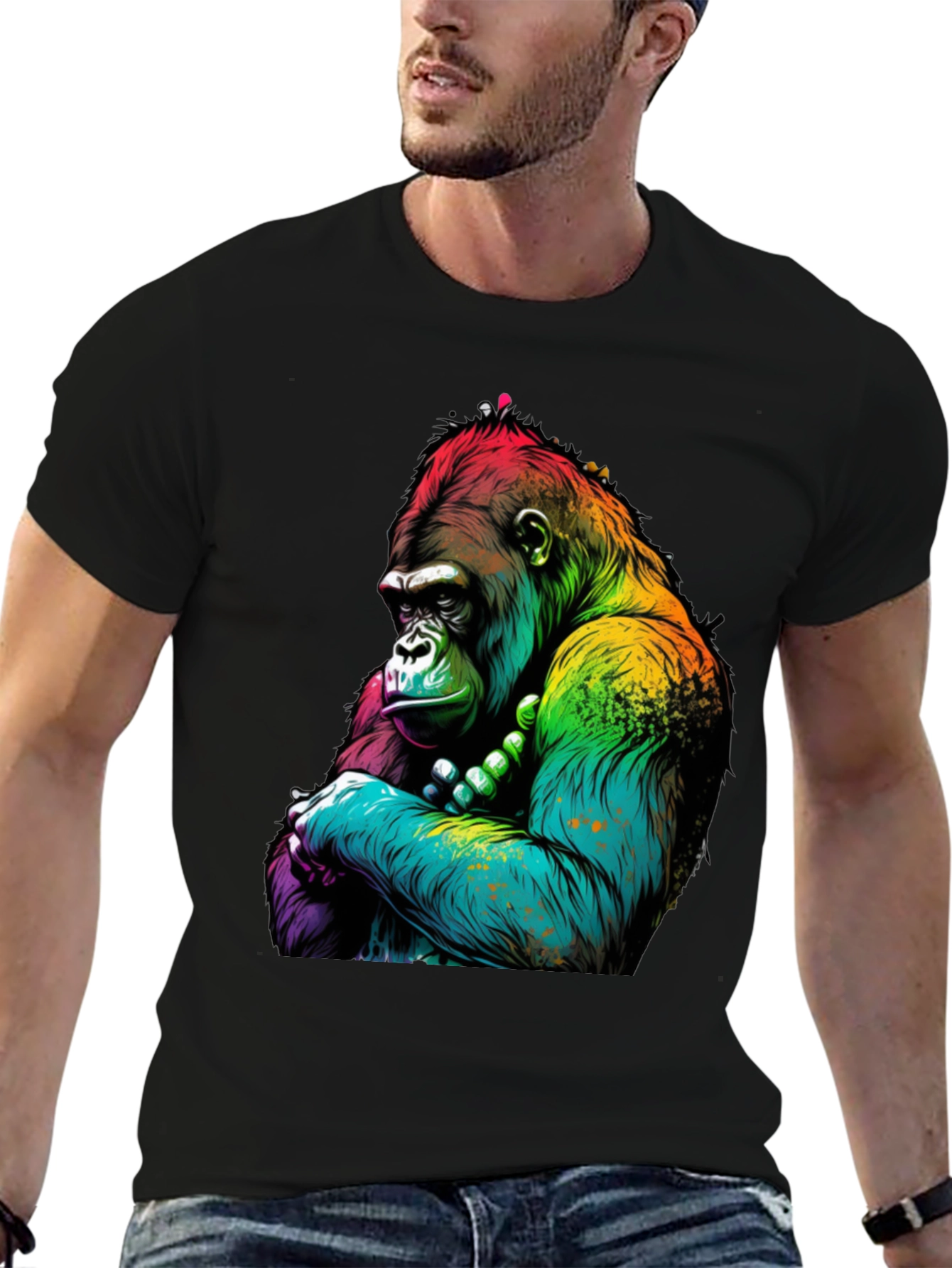 Black Rainbow Gorilla Graphic Tee - Bold Ape Design view 6