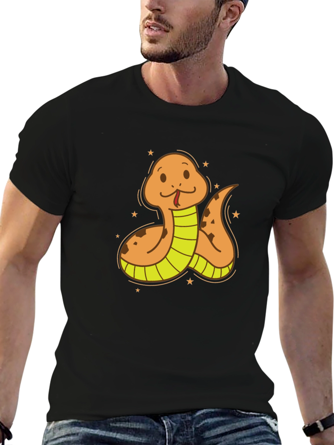 Black Cartoon Snake Graphic Tee - Soft Cotton Blend view 6