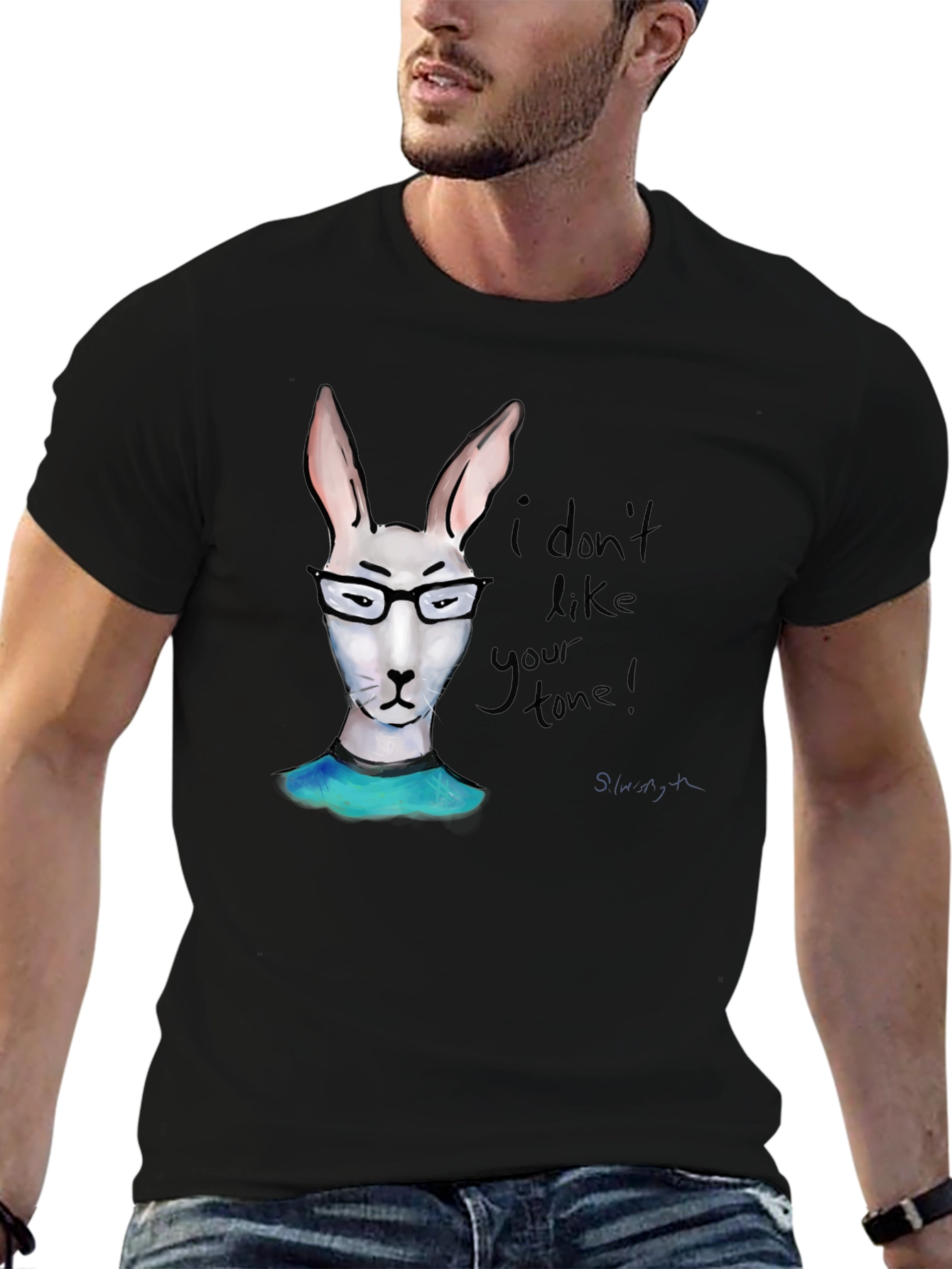 Black Funny Bunny Black T-Shirt - I Don't Like Your Tone view 6