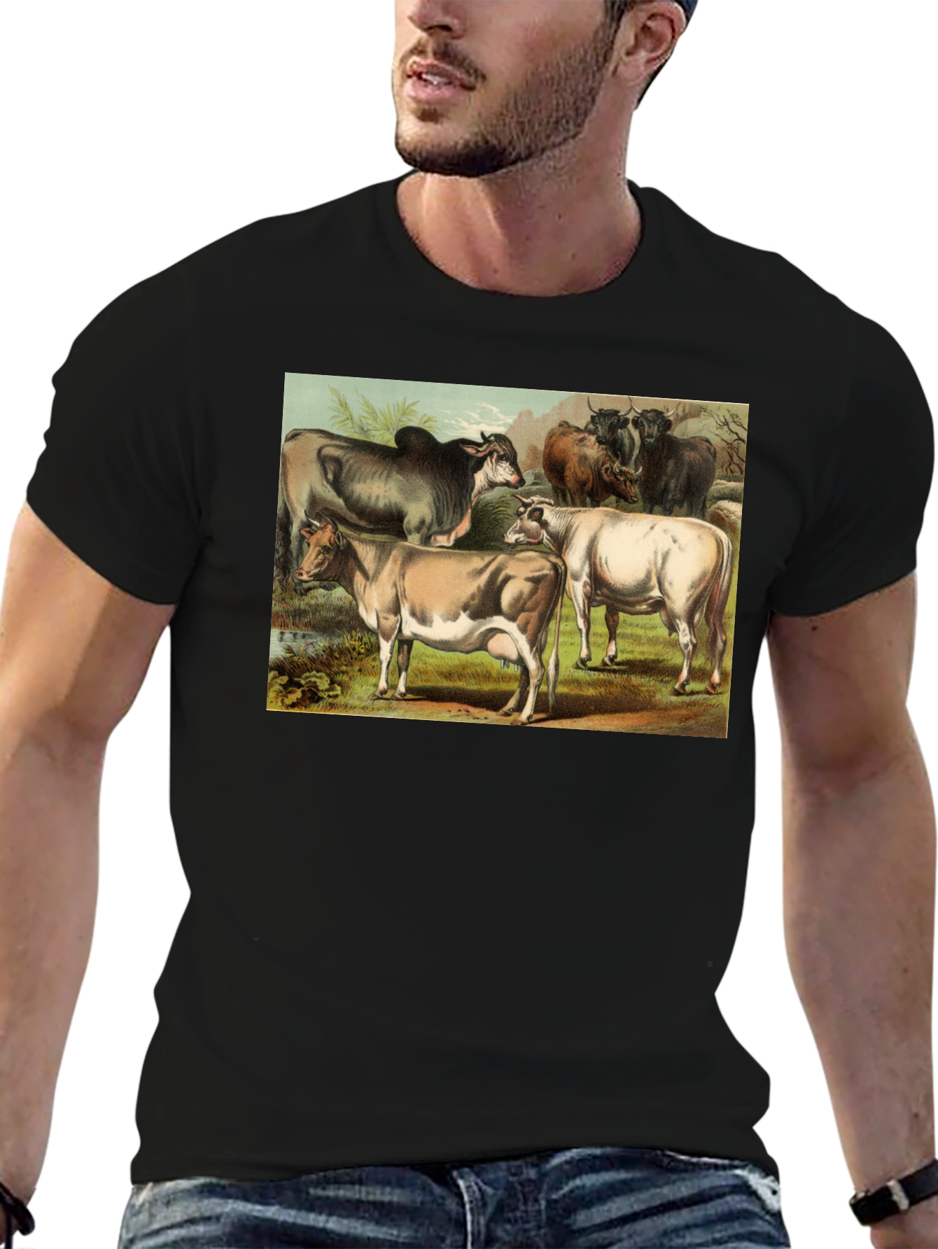 Black Vintage Cows Graphic Black T-Shirt view 6