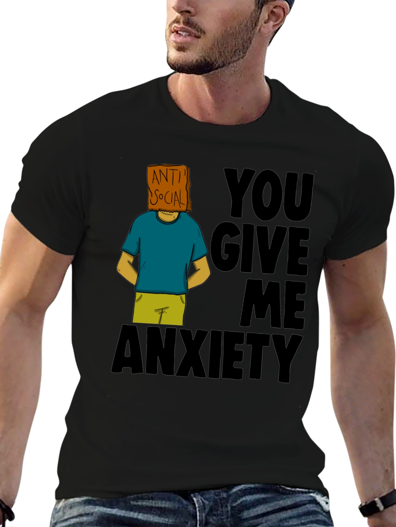 Black Anti-Social Anxiety Graphic T-Shirt - Black view 6