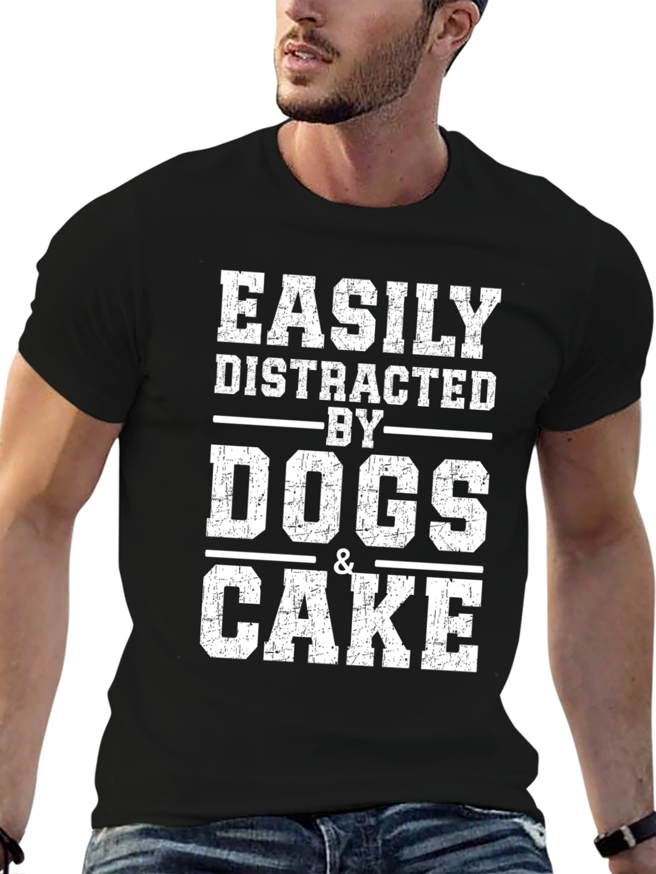 Black Easily Distracted By Dogs & Cake Black T-Shirt view 6