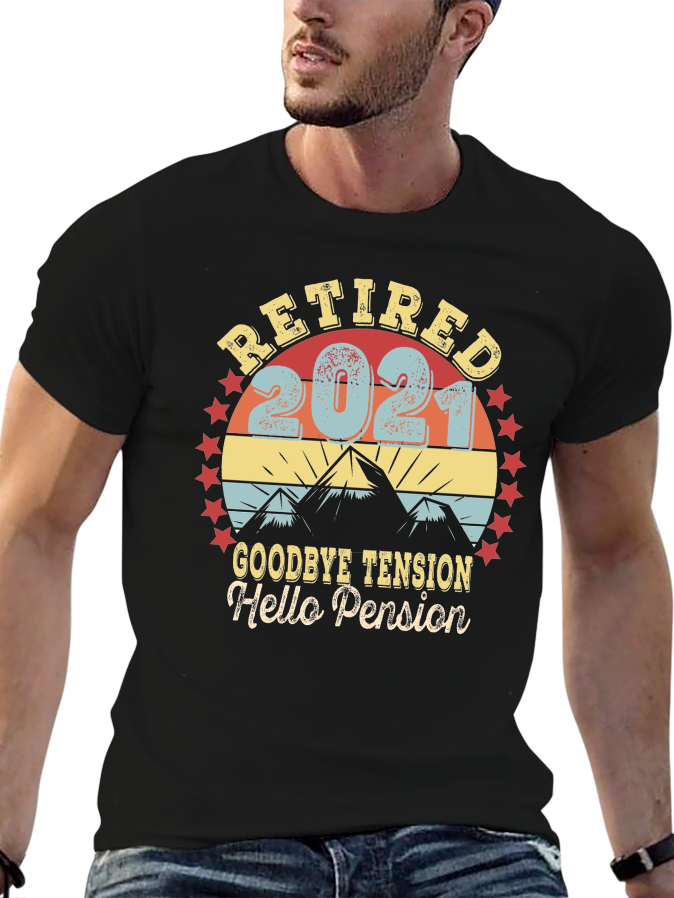 Black Retired 2021 T-Shirt - Goodbye Tension Hello Pension view 6