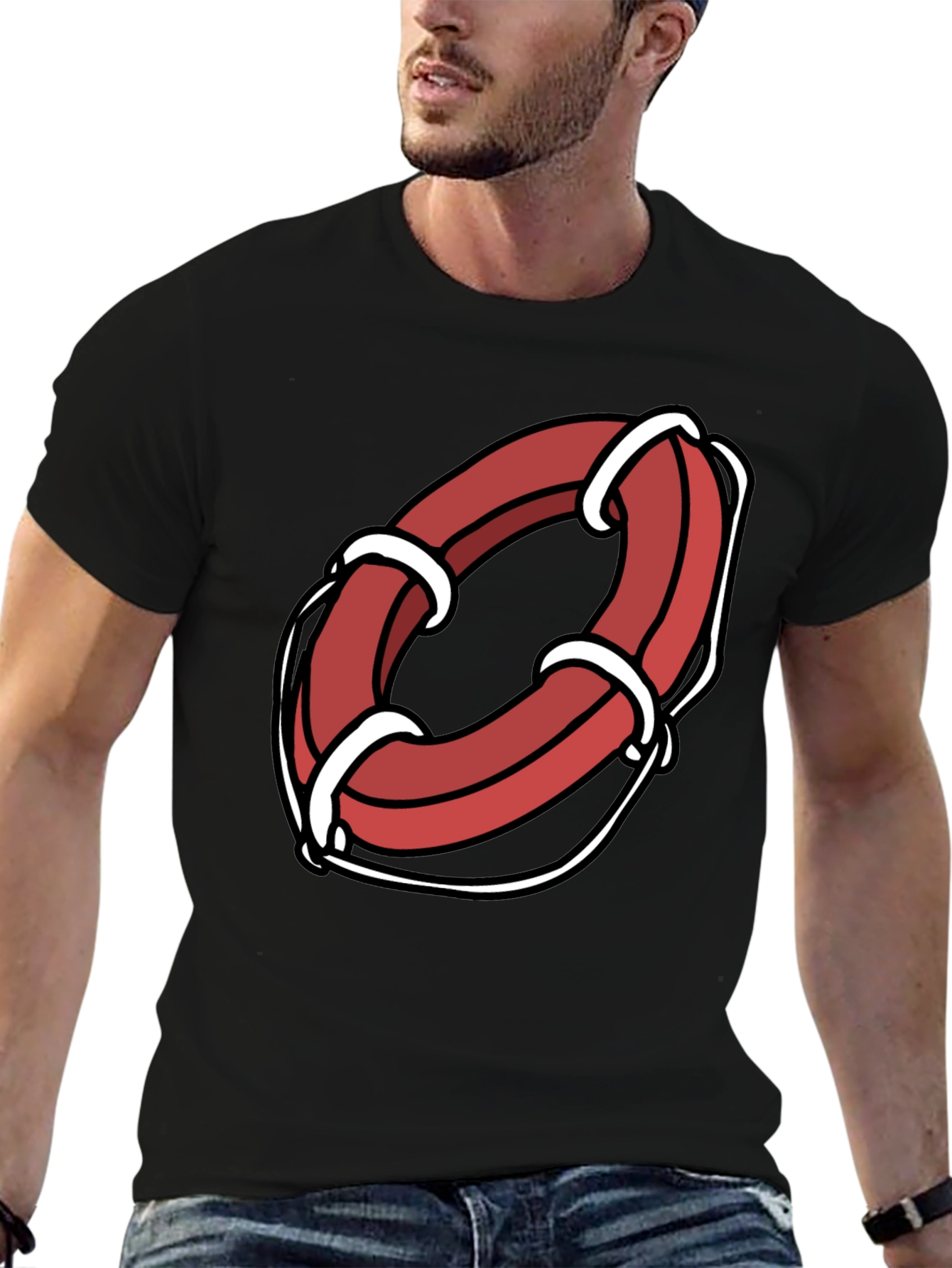 Black Cartoon Life Preserver Graphic Tee view 6