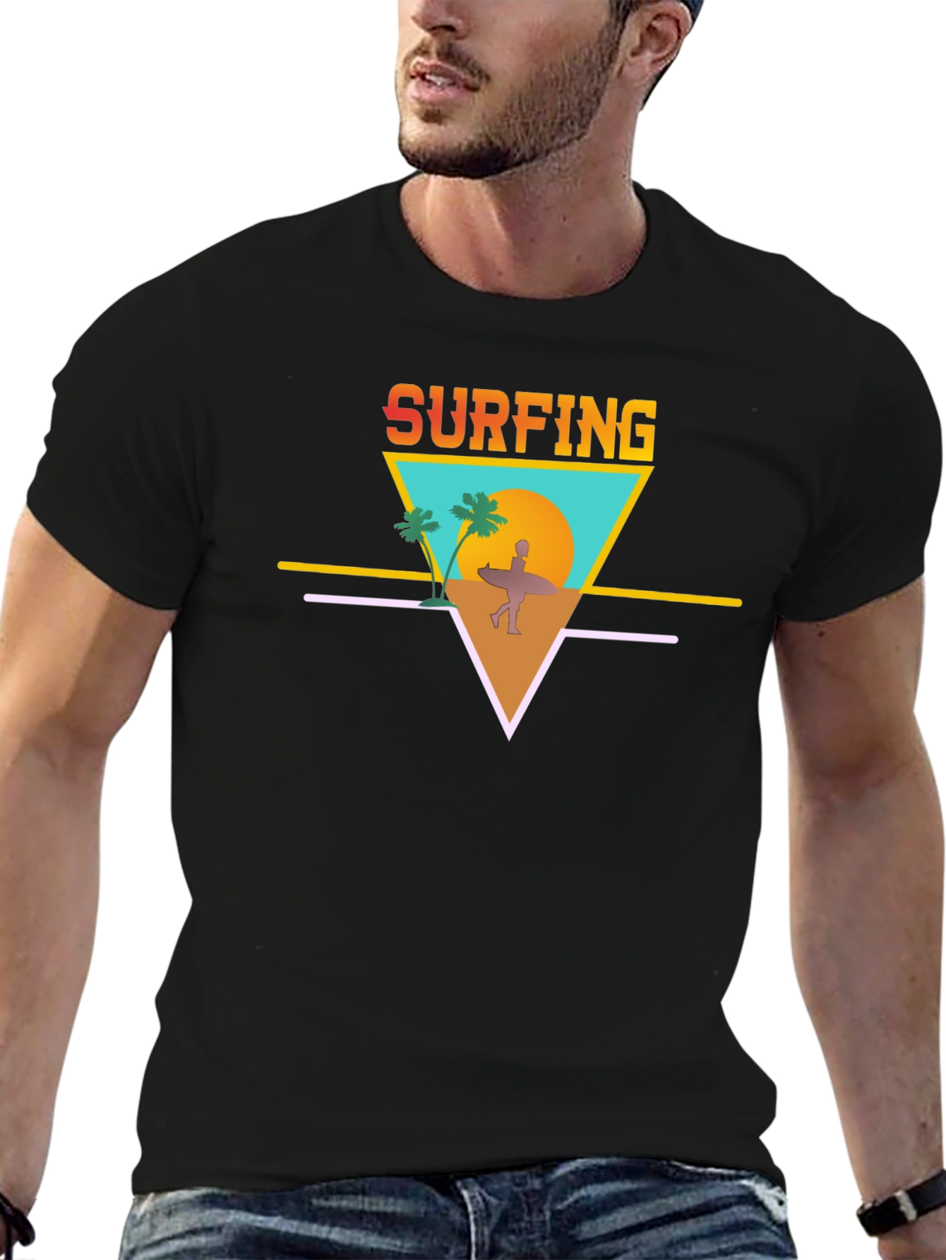 Black Surfing Graphic Tee - Retro Summer Vibes view 6