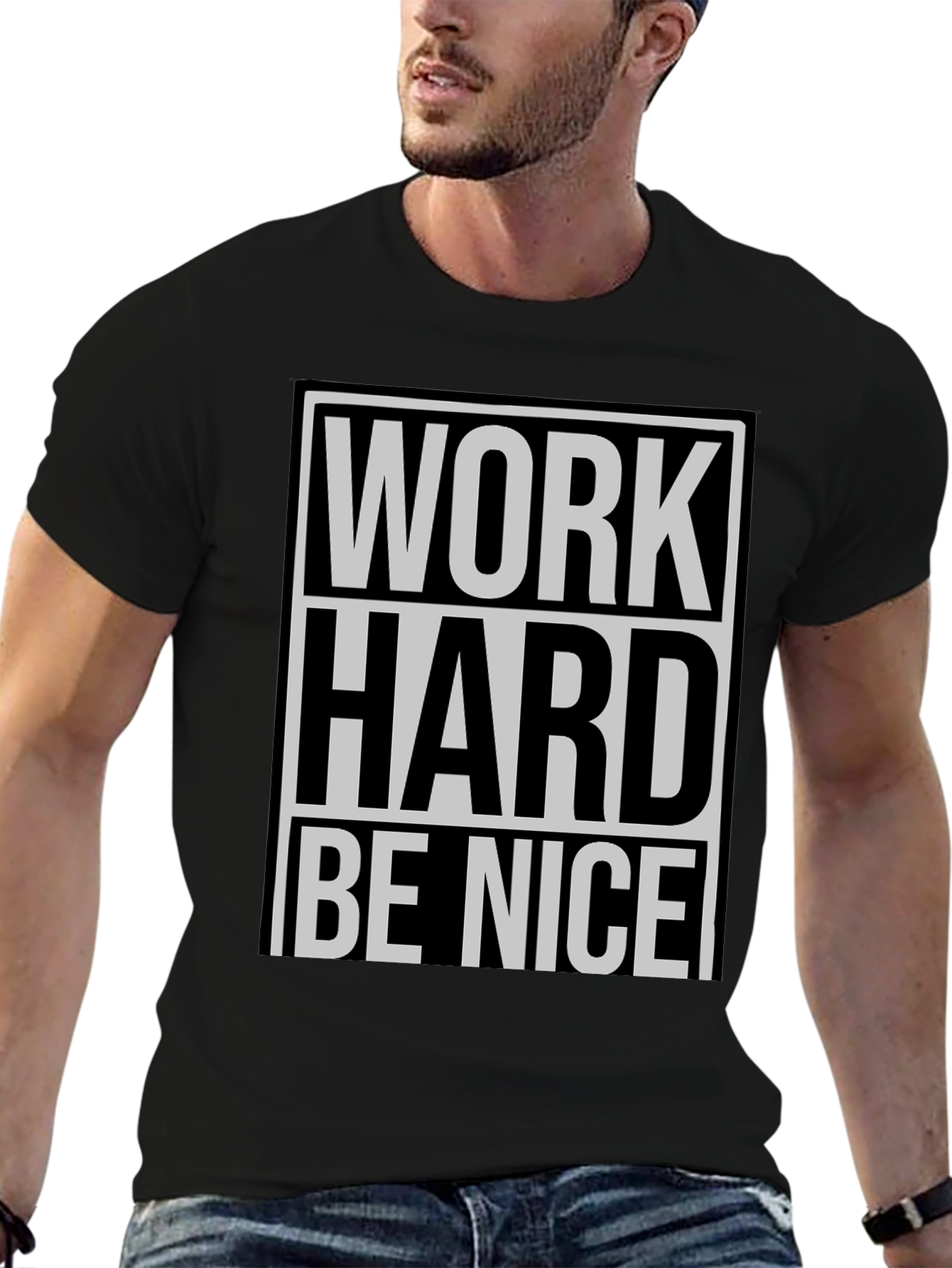 Black Work Hard Be Nice Graphic Tee - Black Casual T-Shirt view 6