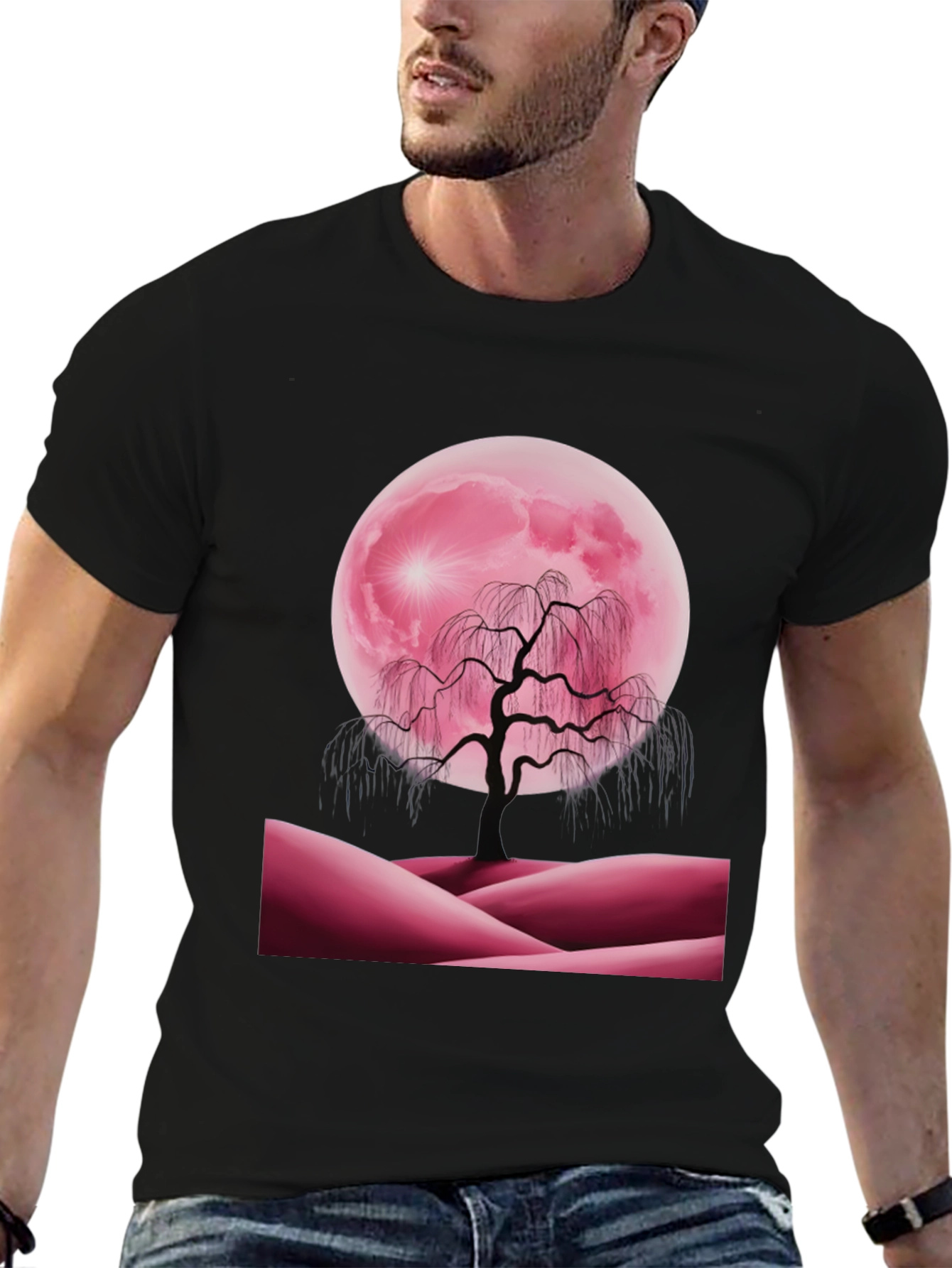 Black Pink Moon Tree Graphic Tee view 6