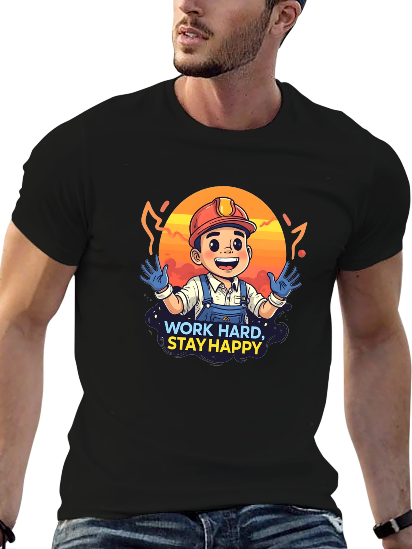 Black Work Hard Stay Happy Graphic T-Shirt view 6