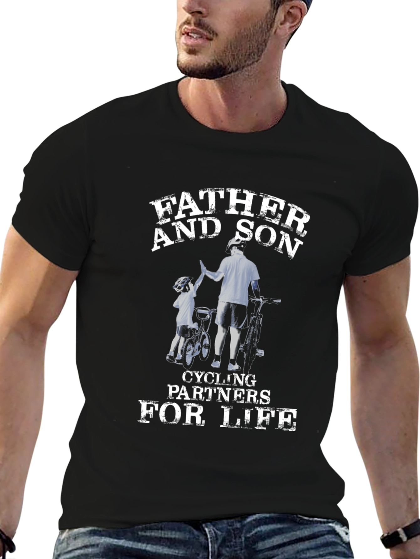 Black Father and Son Cycling Partners Black T-Shirt view 6