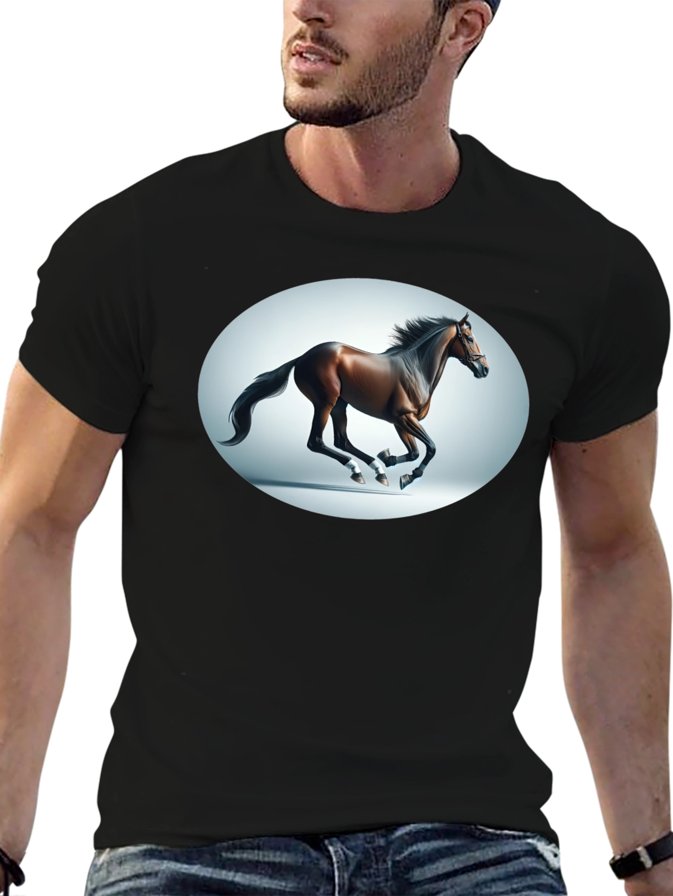 Black Galloping Horse Graphic Tee - Black view 6